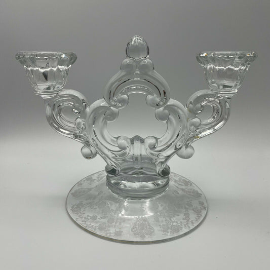Cambridge Glass Candlestick Holder Keyhole Stem, Rose Point Design,Set of 2 - Nostalgia 2 Now