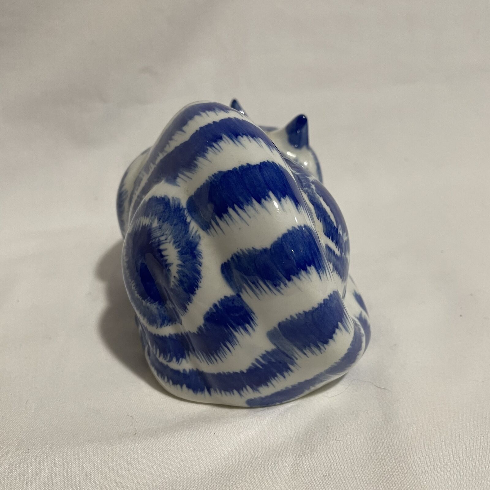 Blue Striped Cat Ceramic Figurine, Cat Sculpture
