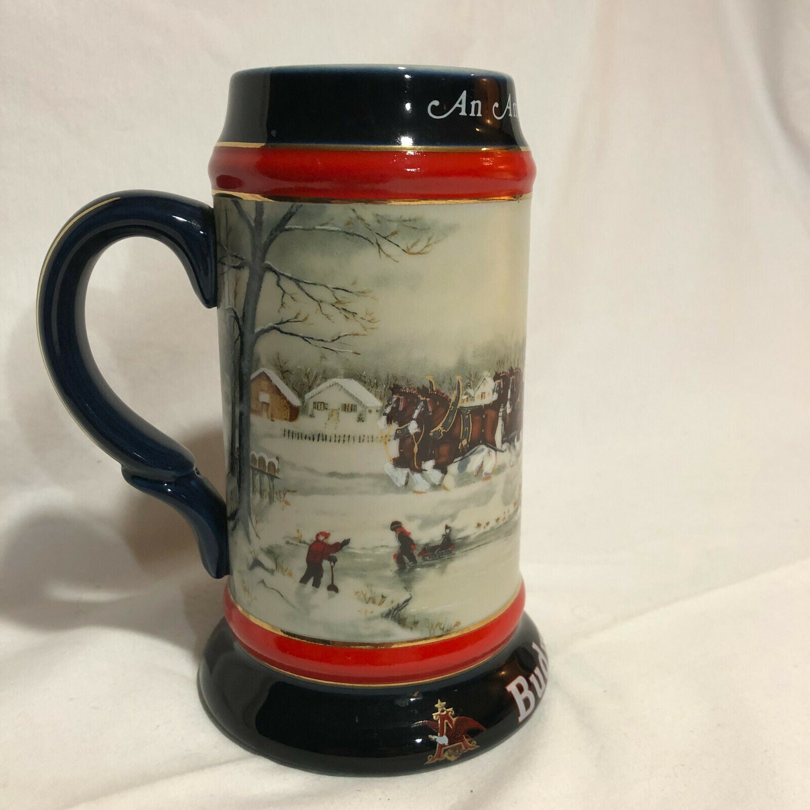 1990 Anheuser Busch Budweiser Holiday Christmas Beer Stein Clydesdales Ceramarte - Nostalgia 2 Now