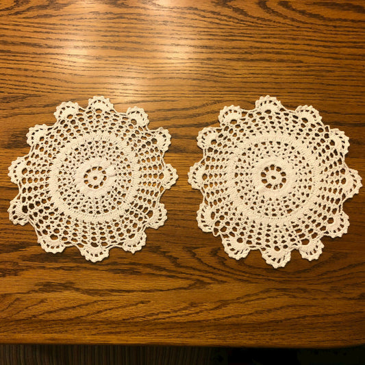 2 Vintage Handmade Crochet Doilies with Scalloped Edges- Beautiful - Nostalgia 2 Now