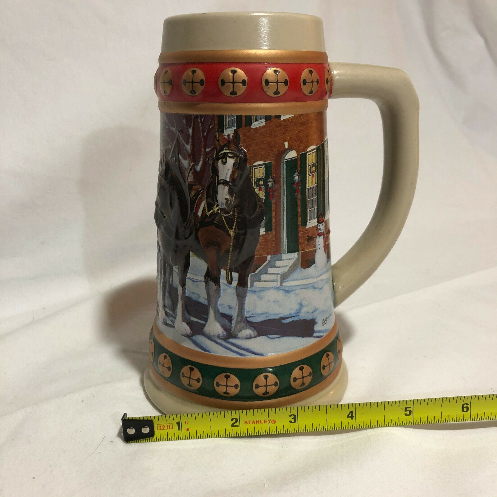 1993 Anheuser Busch Budweiser Hometown Holiday Christmas Beer Stein - Nostalgia 2 Now