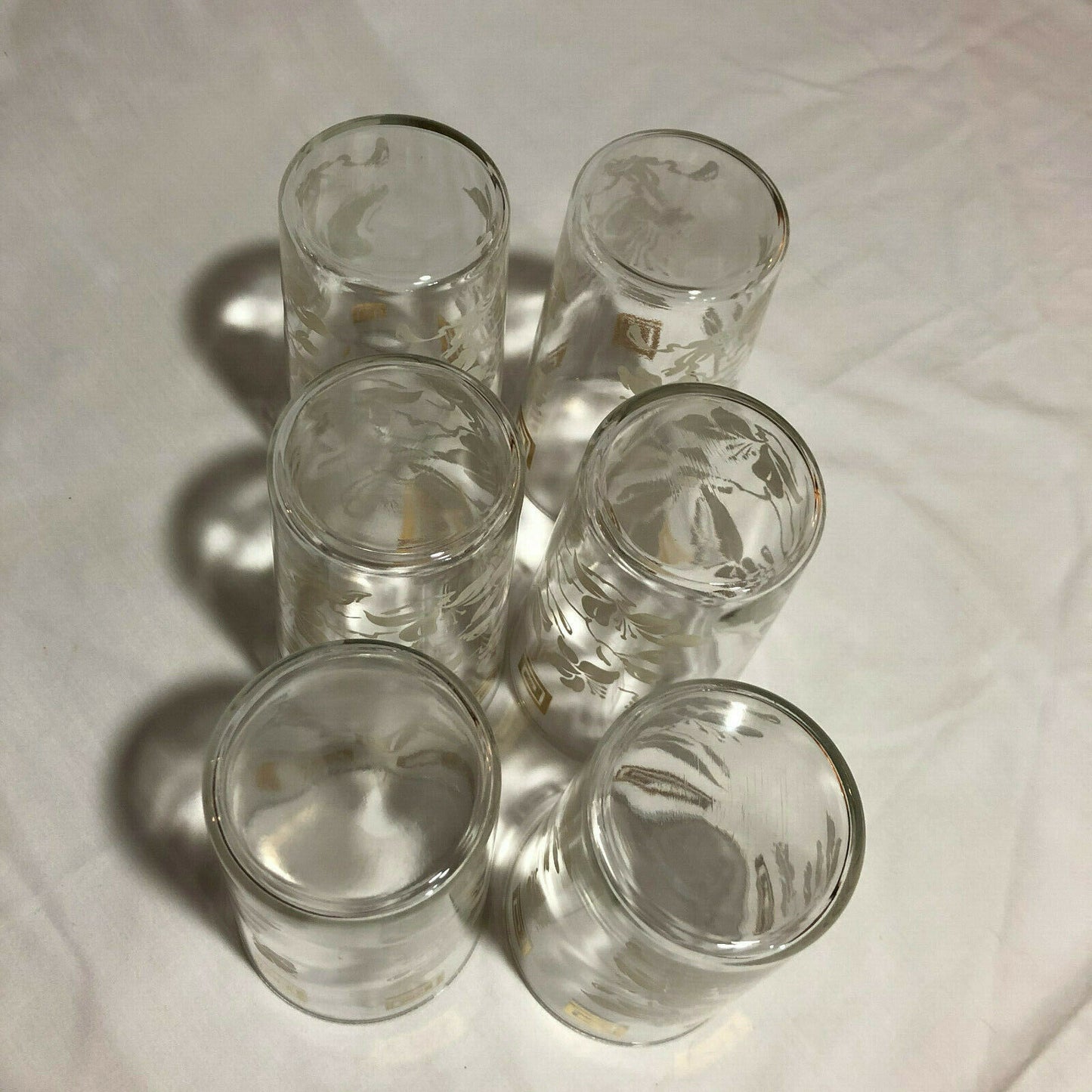 Anchor Hocking WHITE LEAVES & GOLD GRECIAN KEY Tumblers 5" Tall, set of 6 - Nostalgia 2 Now