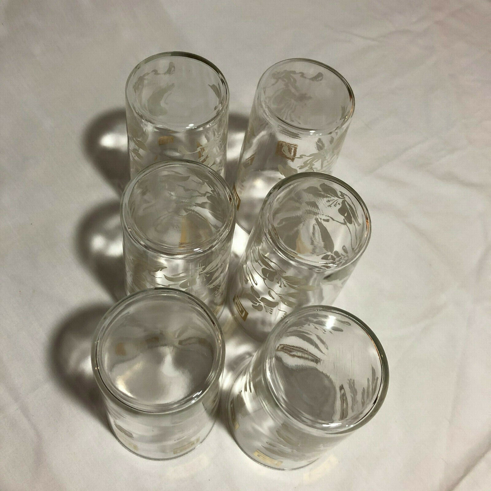 Anchor Hocking WHITE LEAVES & GOLD GRECIAN KEY Tumblers 5" Tall, set of 6 - Nostalgia 2 Now