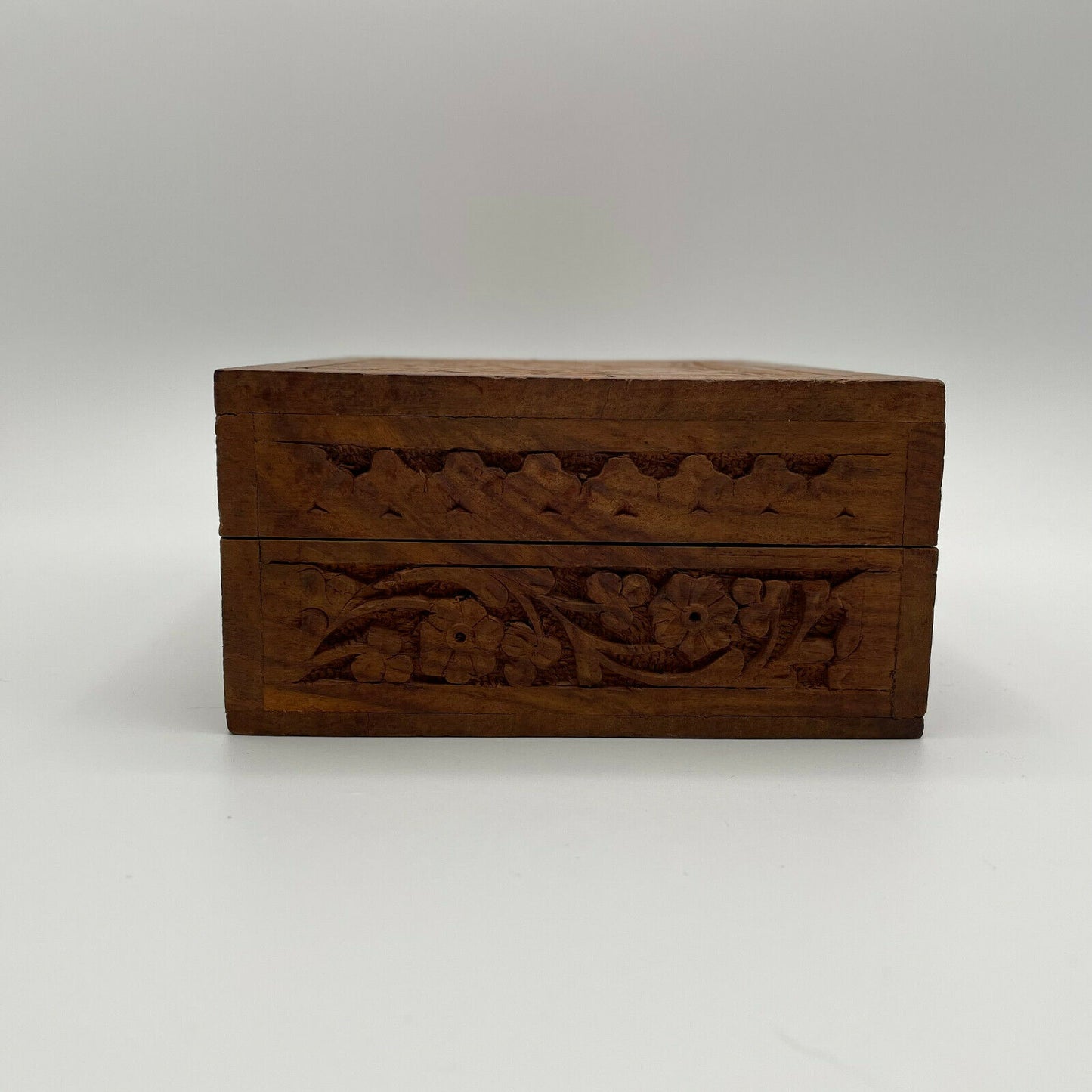 Vintage India Hand Carved Wood Box-Elephants & Palm Trees - Nostalgia 2 Now