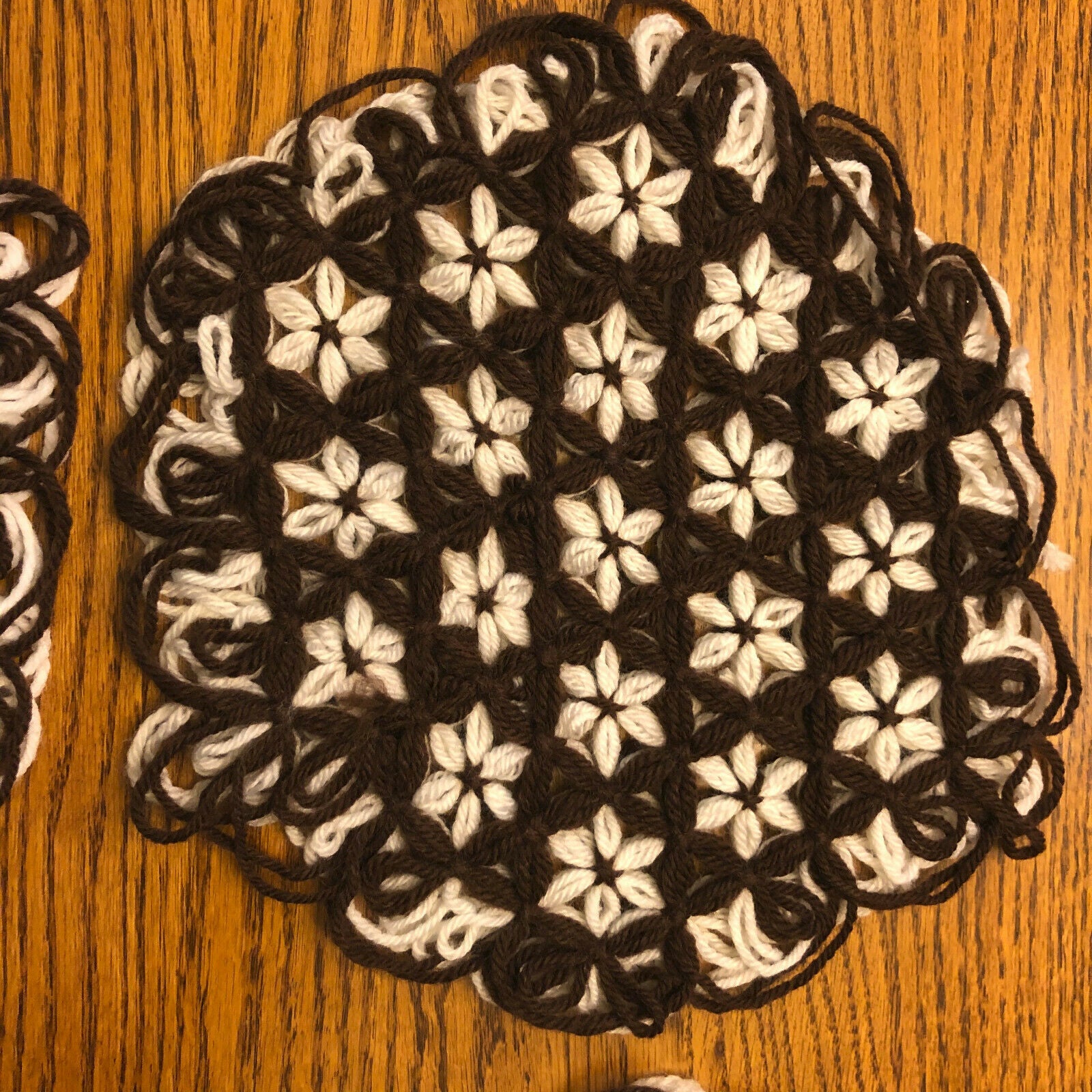 Brown and White Yarn Doilies/Hot Plates Handmade, Set of 4 - Nostalgia 2 Now