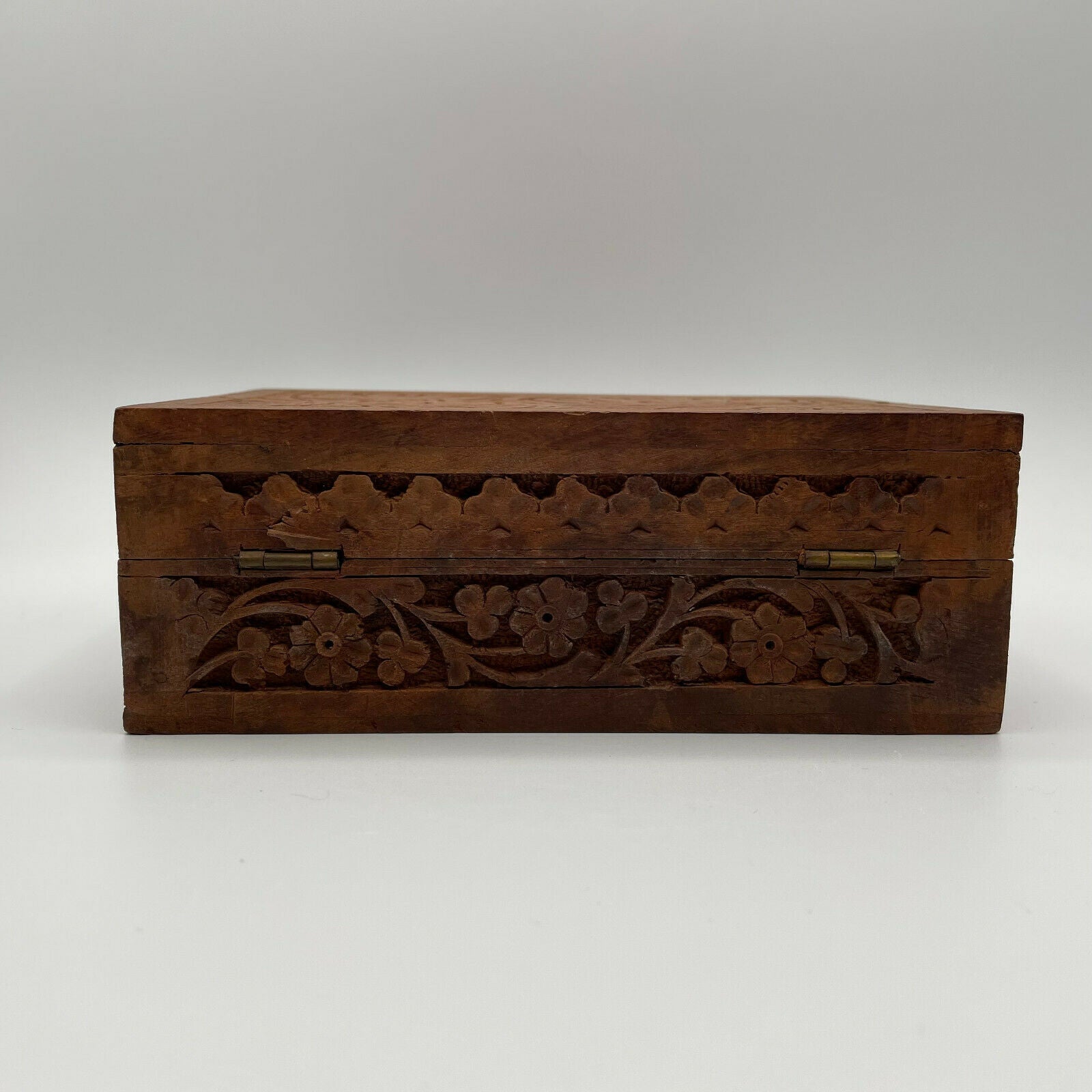 Vintage India Hand Carved Wood Box-Elephants & Palm Trees - Nostalgia 2 Now