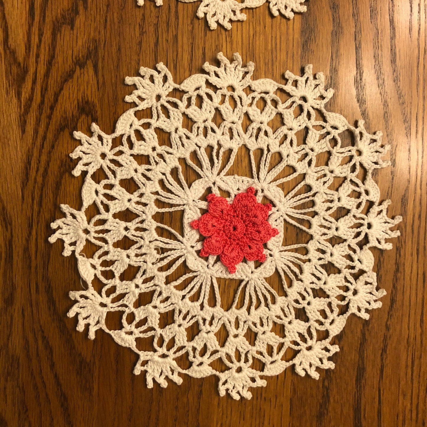 2 Vintage Crocheted Doilies-White with Pink Center- Gorgous! - Nostalgia 2 Now