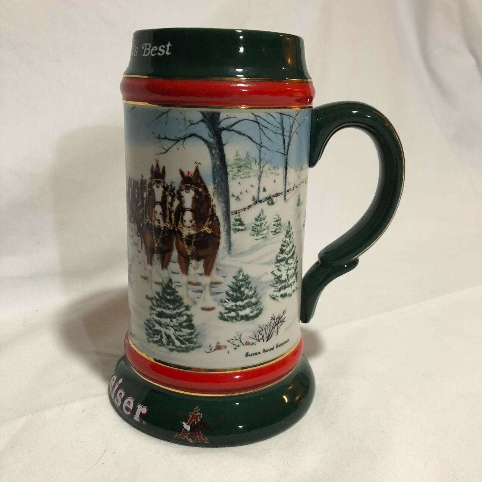 1991 Anheuser Busch Budweiser Holiday Christmas Beer Stein Clydesdales Ceramarte - Nostalgia 2 Now