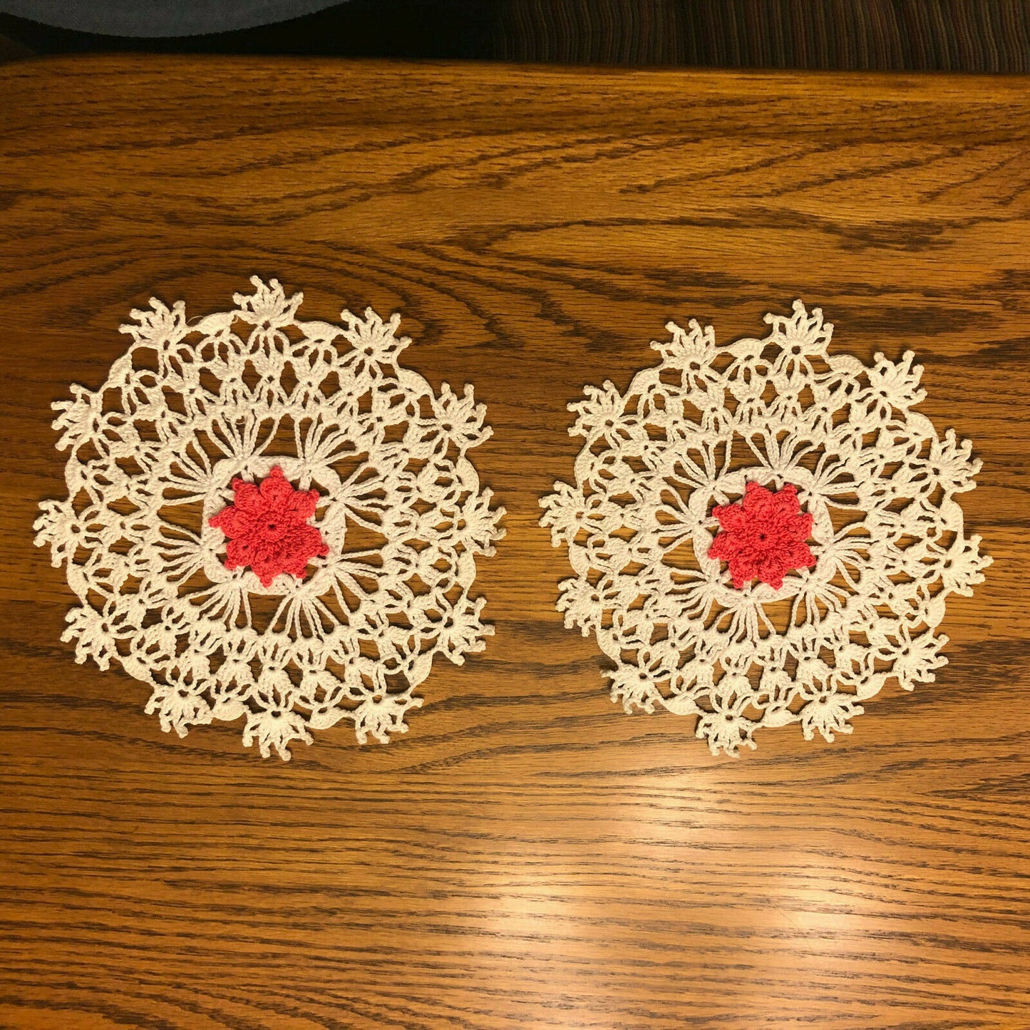 2 Vintage Crocheted Doilies-White with Pink Center- Gorgous! - Nostalgia 2 Now