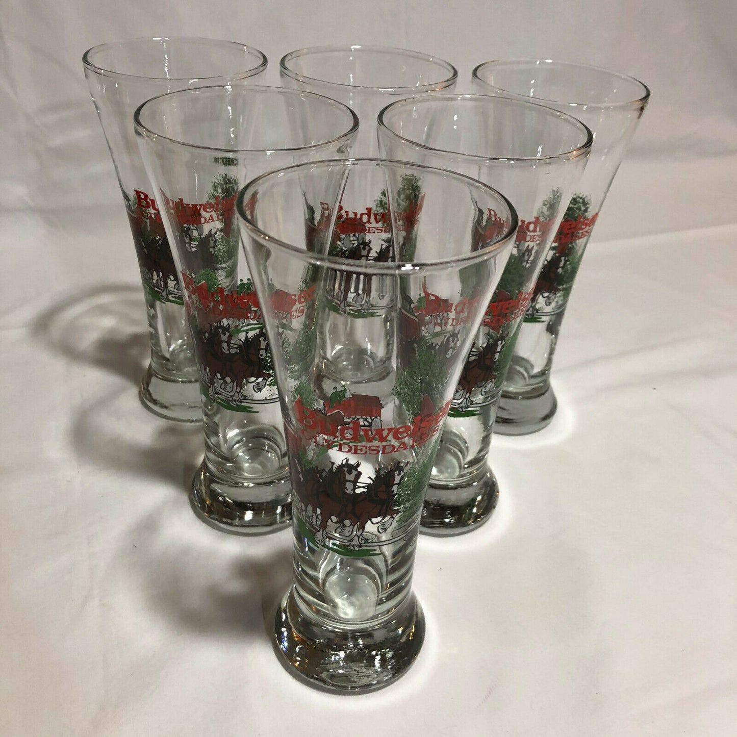 Vintage Budweiser Clydesdale 1991 Fluted Pilsner 12 Oz Beer Glass, set of 6 - Nostalgia 2 Now