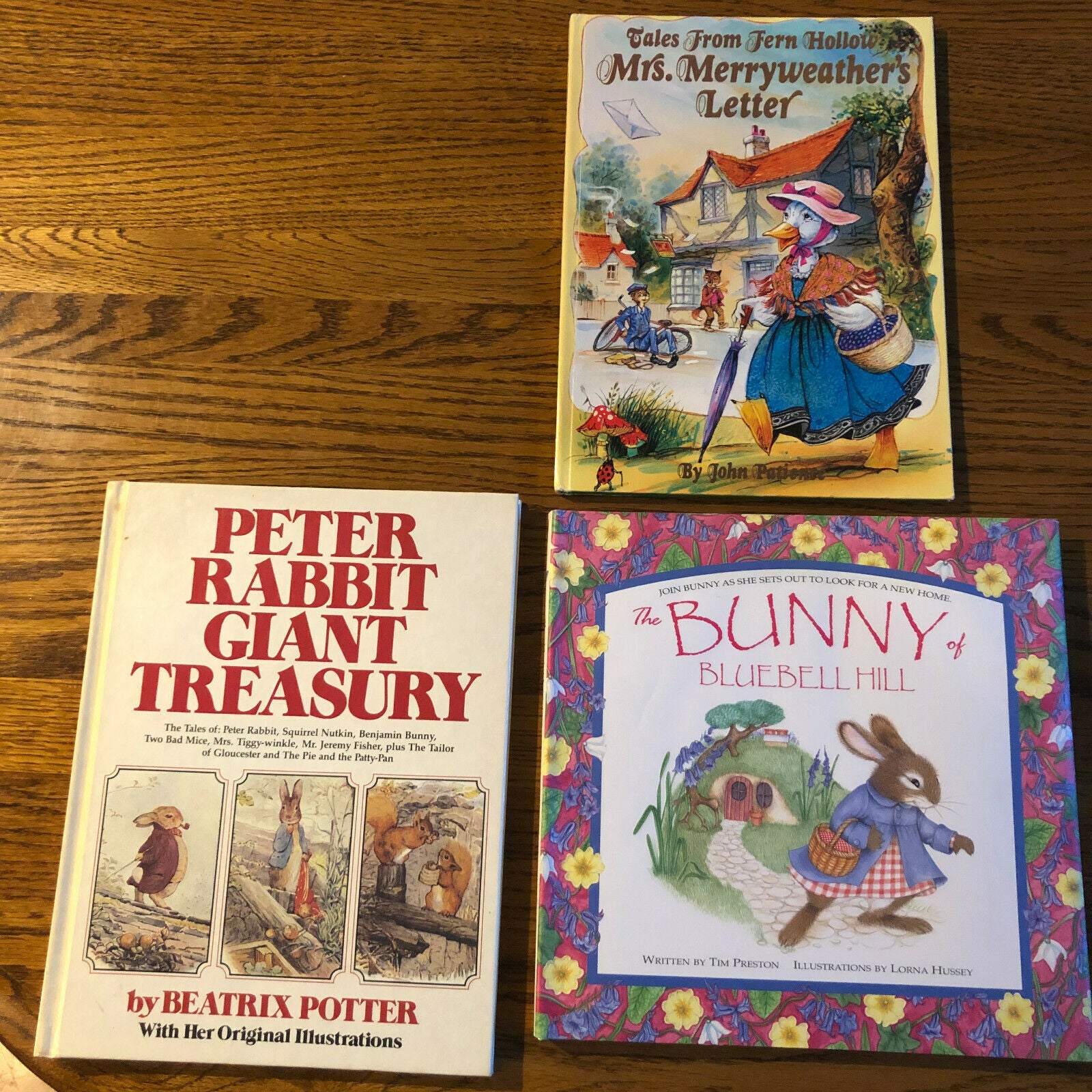 Lot of 3 Books- Petter Rabbit, Mrs Merryweather and The Bunny of Bluebell Hill - Nostalgia 2 Now