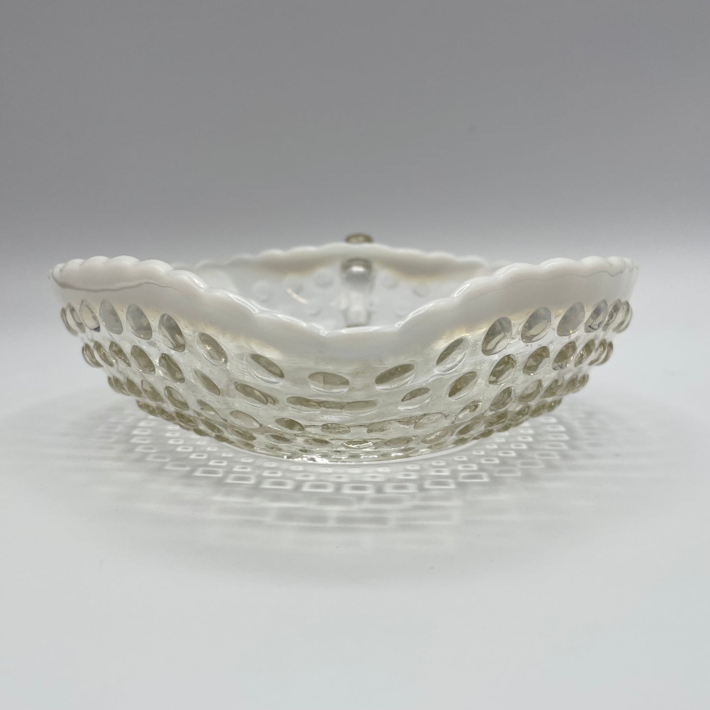 Vintage Anchor Hocking Moonstone Opalescent Hobnail Heart Dish With Handle