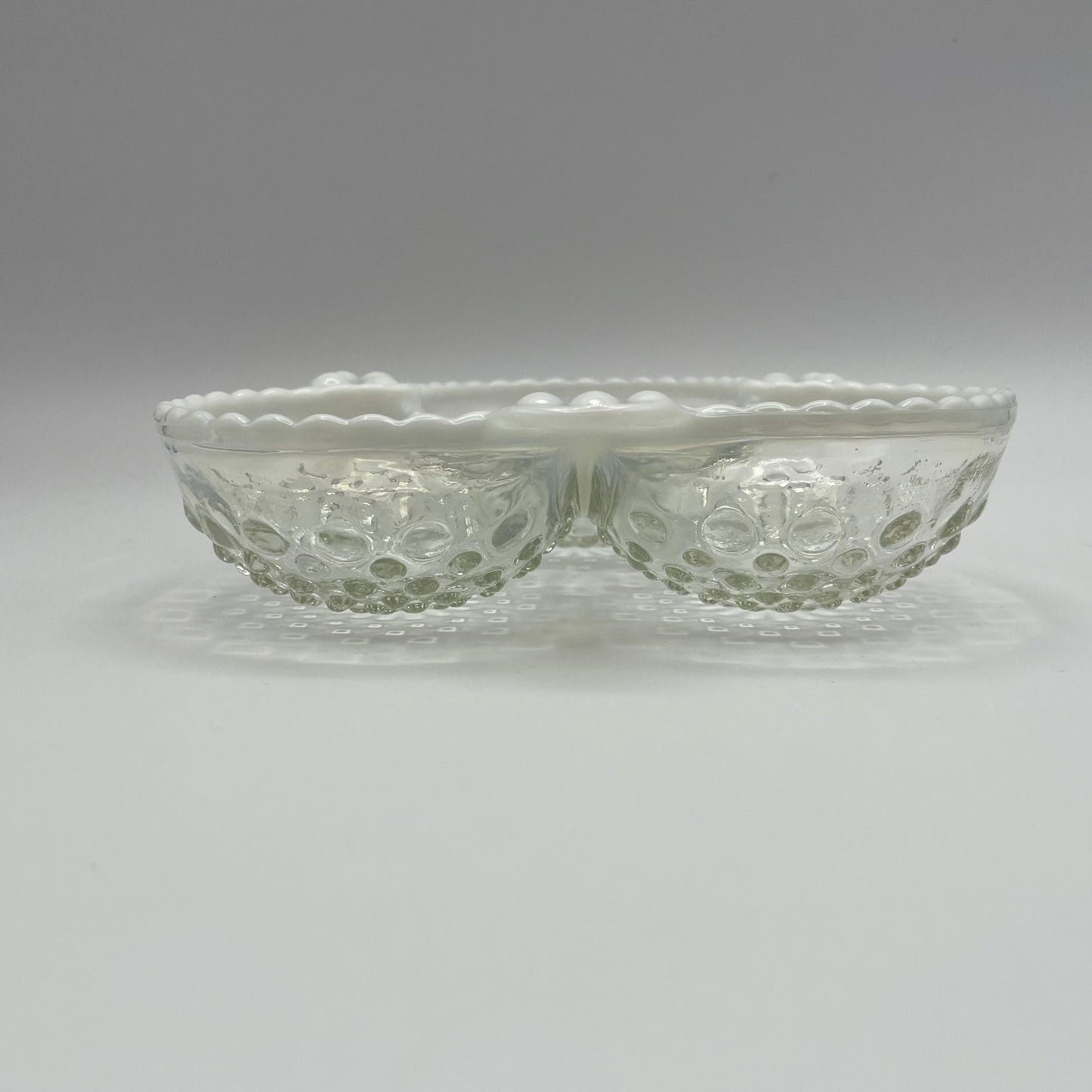 Vintage Anchor Hocking Moonstone Opalescent Hobnail Sectional Dish
