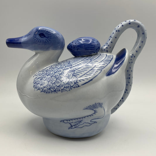 Blue & White Duck Ceramic Teapot