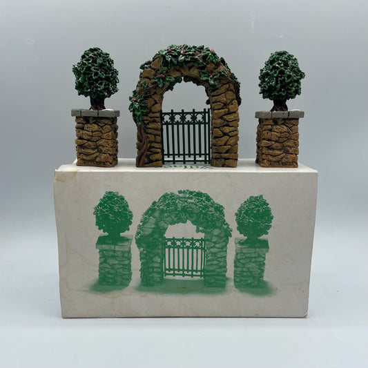 Dept. 56 Stone Corner Posts with Holly Trees and Stone Archway # 52648