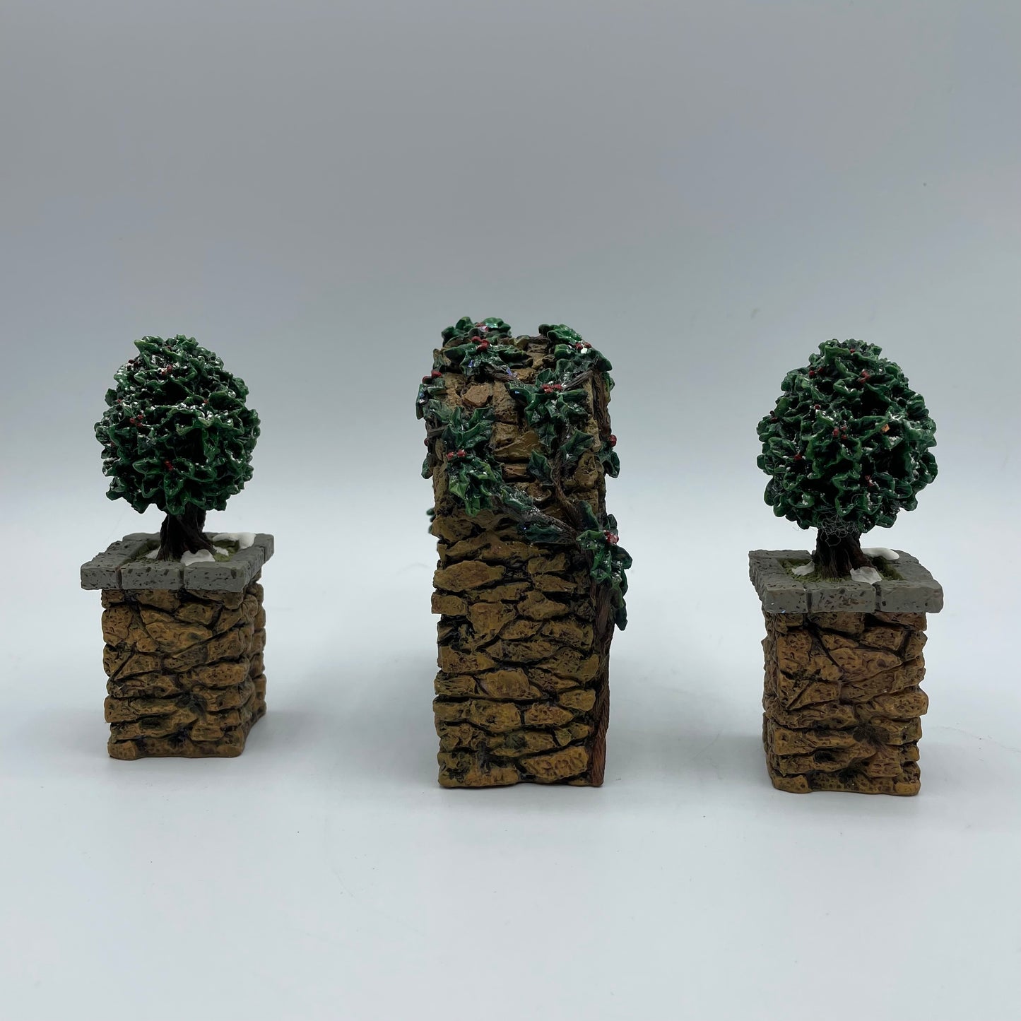 Dept. 56 Stone Corner Posts with Holly Trees and Stone Archway # 52648