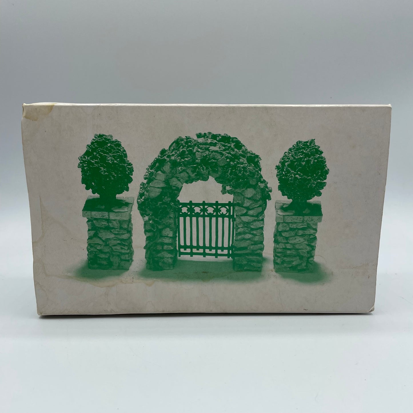 Dept. 56 Stone Corner Posts with Holly Trees and Stone Archway # 52648