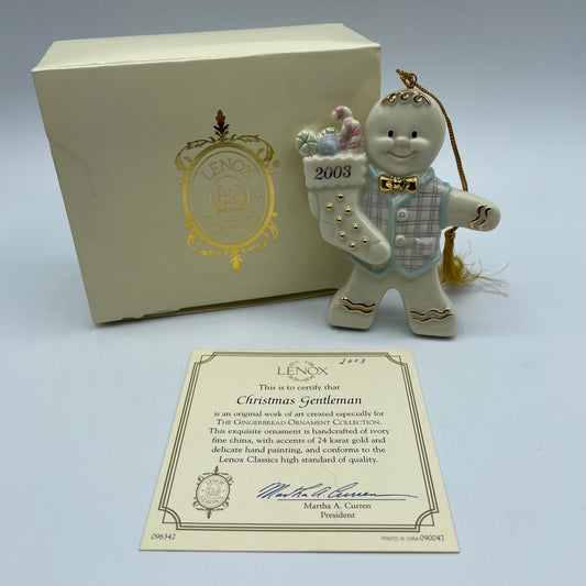 2003 Lenox Gingerbread Man Christmas Gentleman Christmas Holiday Ornament W/ COA