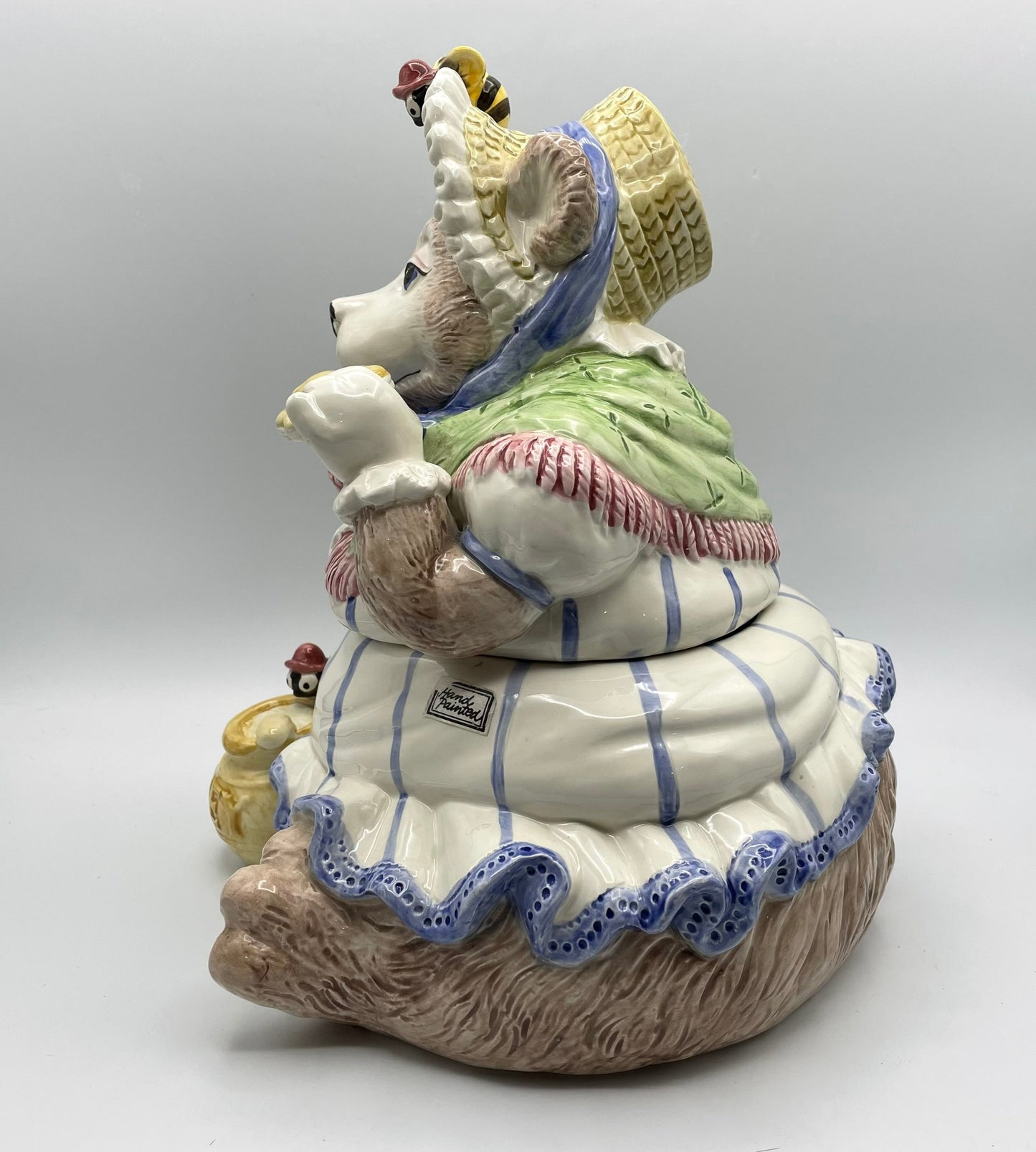 Fitz & Floyd Retired 1991 Mama Bear W/Bonnet Cookie Jar Eating Berries and Cookies