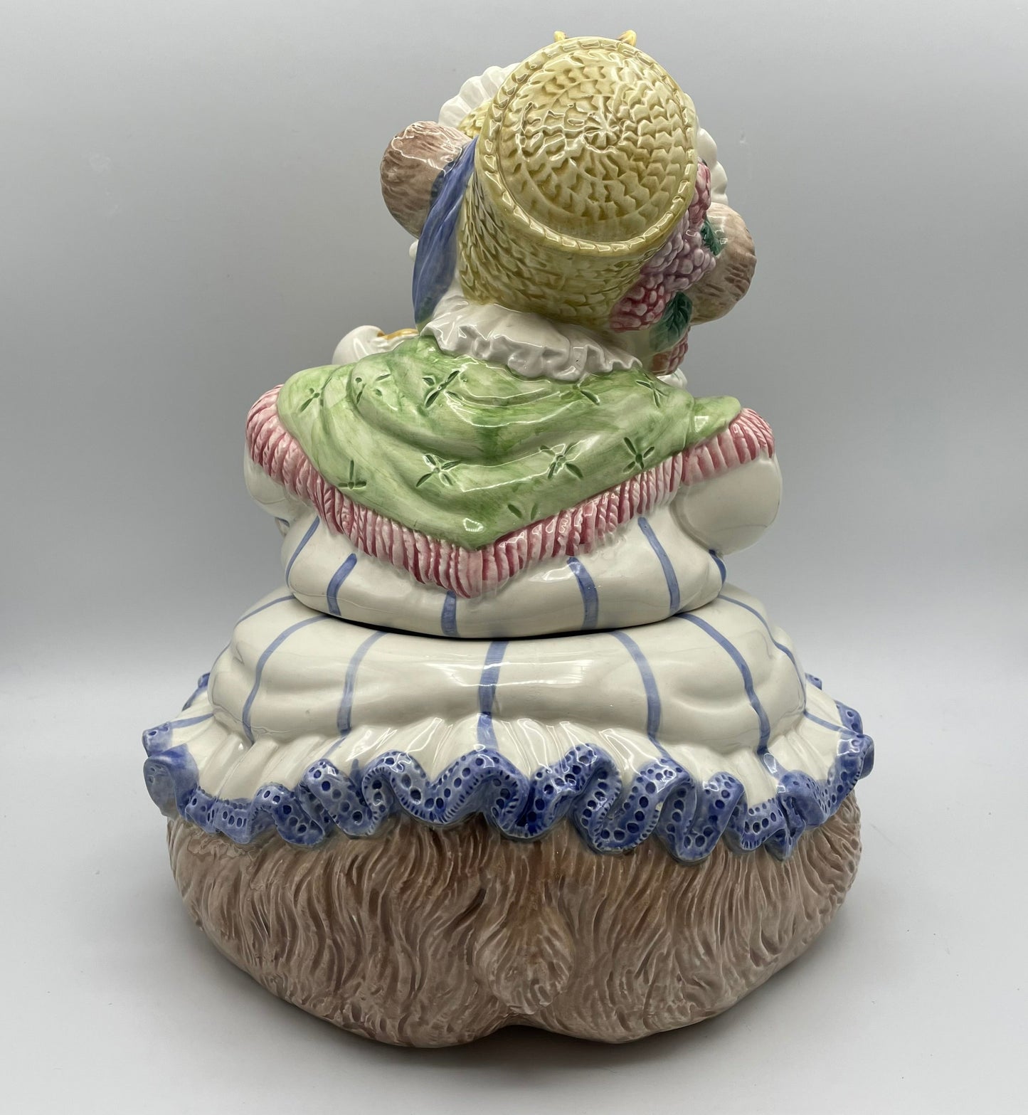 Fitz & Floyd Retired 1991 Mama Bear W/Bonnet Cookie Jar Eating Berries and Cookies