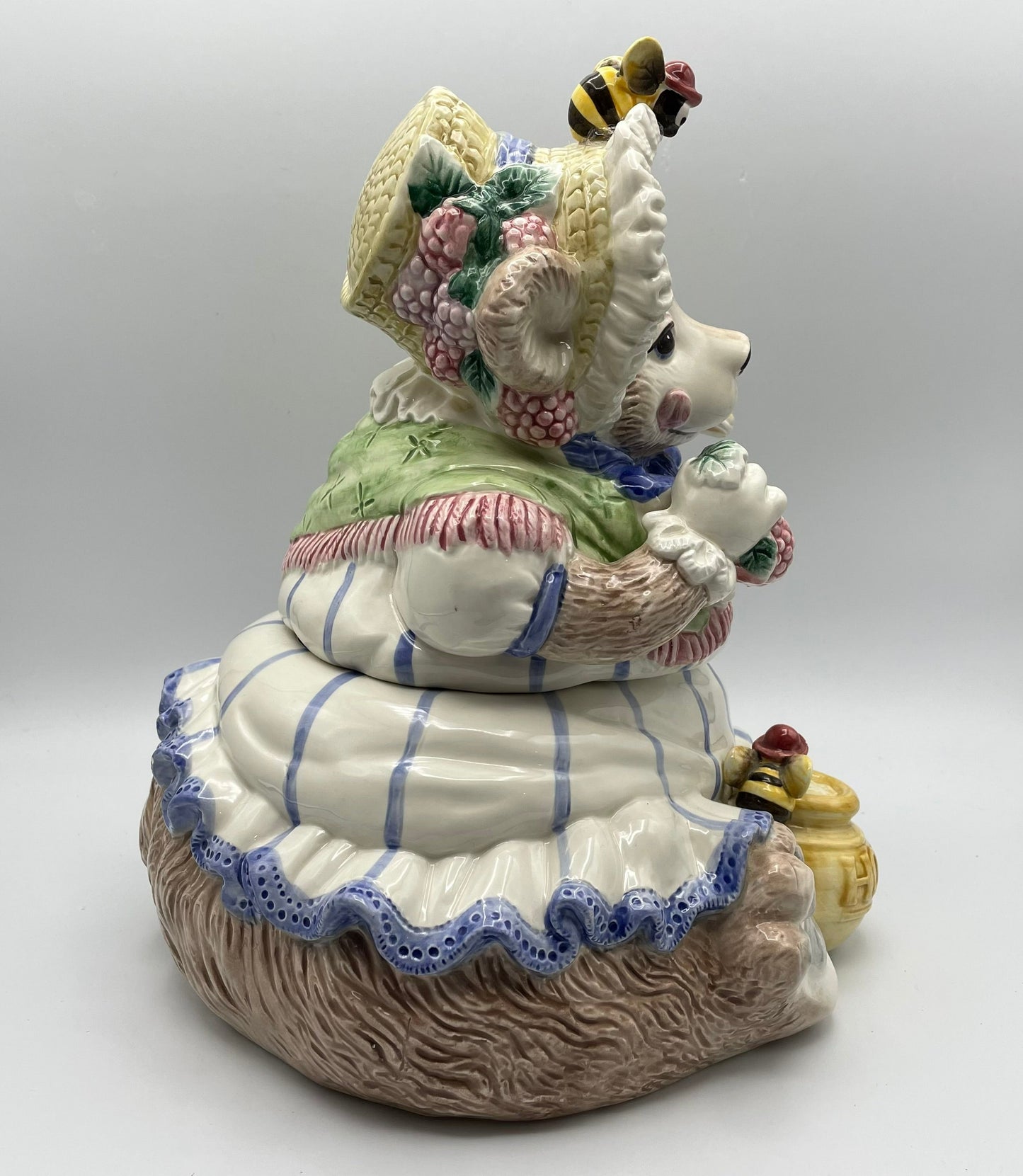 Fitz & Floyd Retired 1991 Mama Bear W/Bonnet Cookie Jar Eating Berries and Cookies
