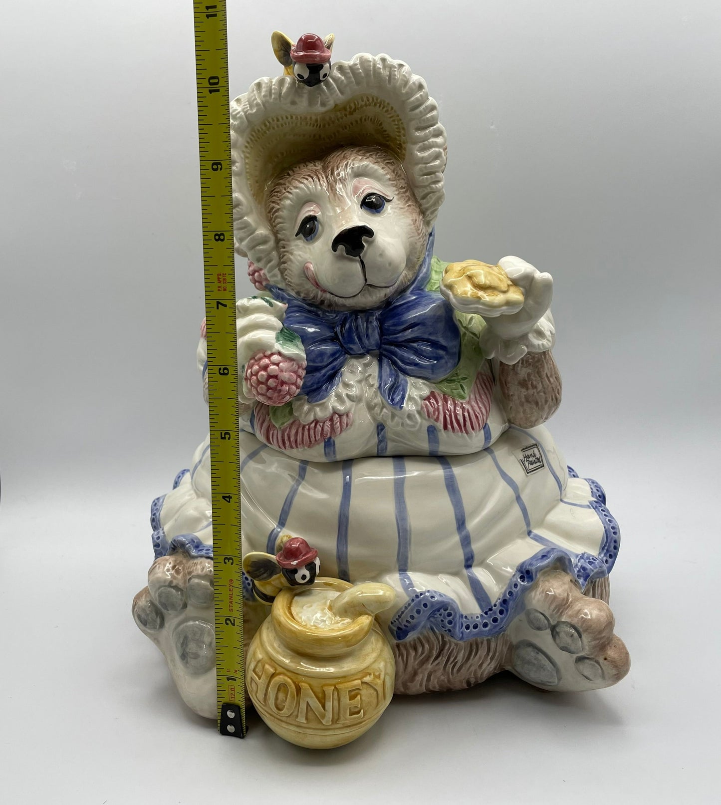 Fitz & Floyd Retired 1991 Mama Bear W/Bonnet Cookie Jar Eating Berries and Cookies