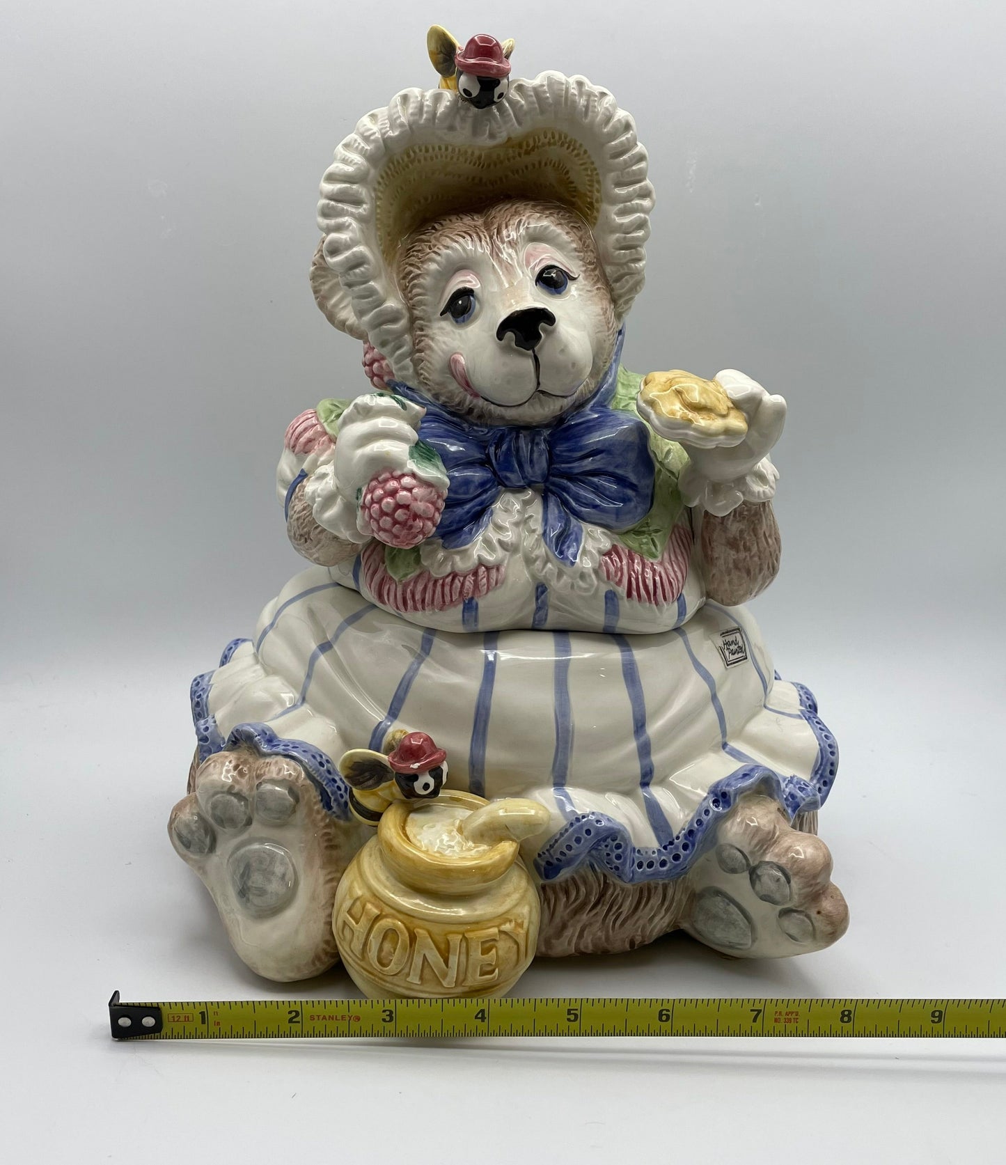 Fitz & Floyd Retired 1991 Mama Bear W/Bonnet Cookie Jar Eating Berries and Cookies