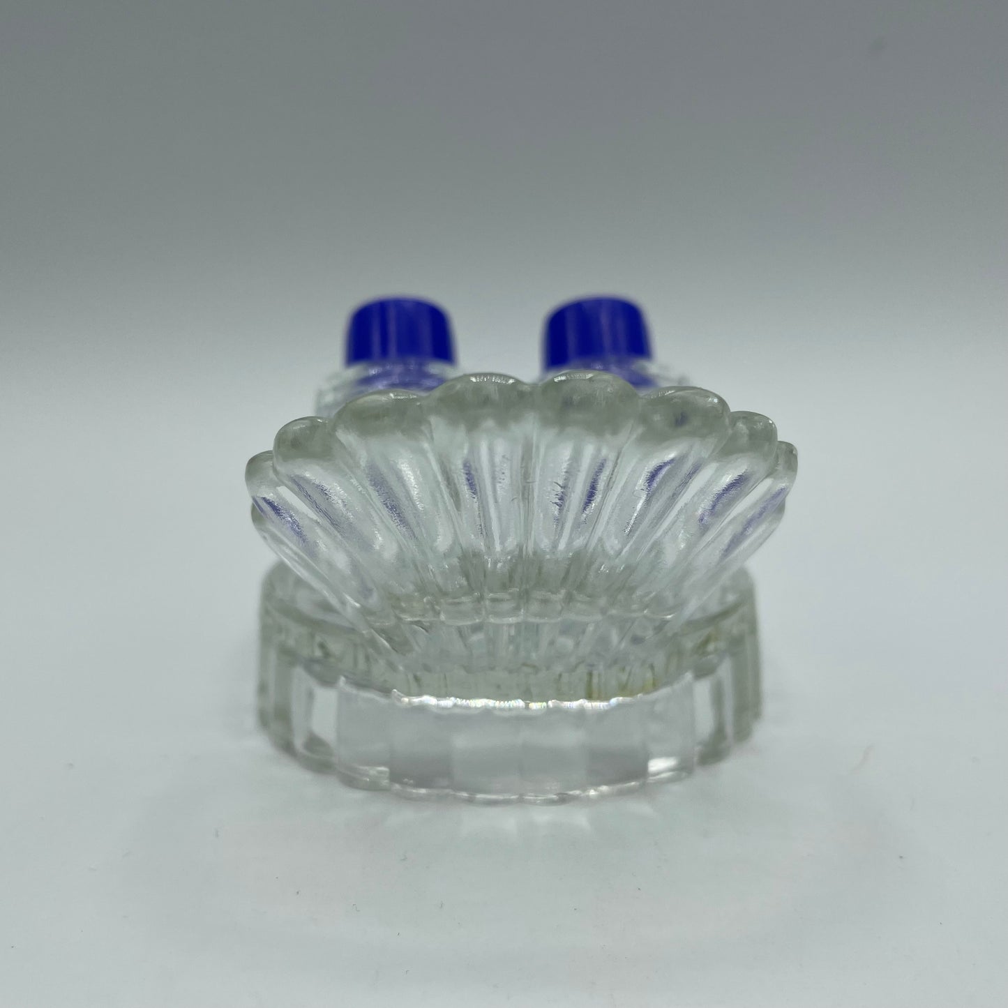 Art Deco Fan Tail Salt & Pepper Set with Carrier, Blue Tops