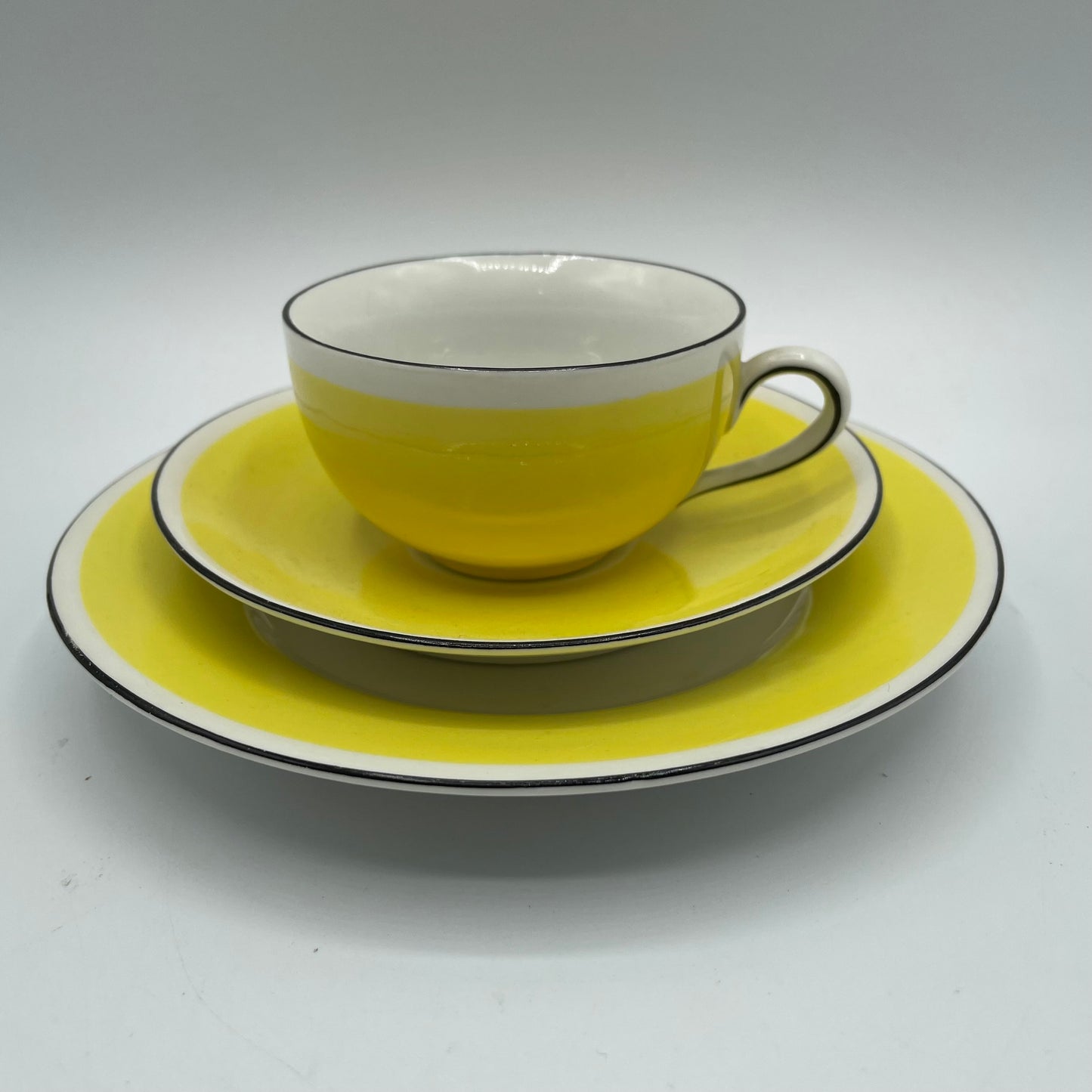 Yellow with Black Trim Demitasse Cups, Saucers,and Cake Plates Germany