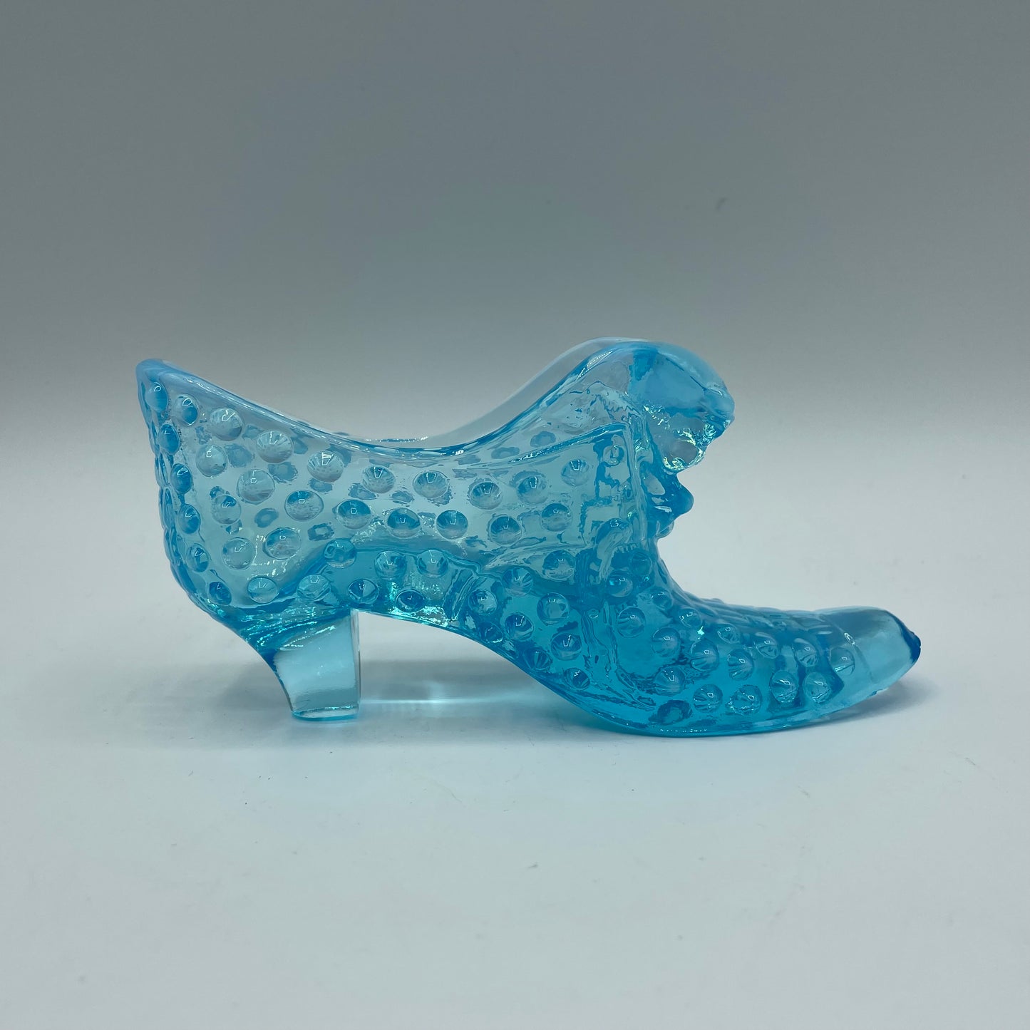 Vintage Fenton Glass Blue Hobnail Cat Head Slipper