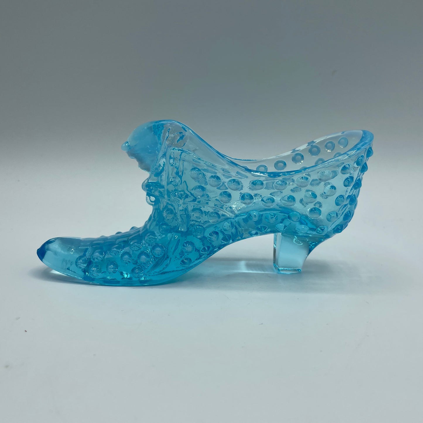 Vintage Fenton Glass Blue Hobnail Cat Head Slipper