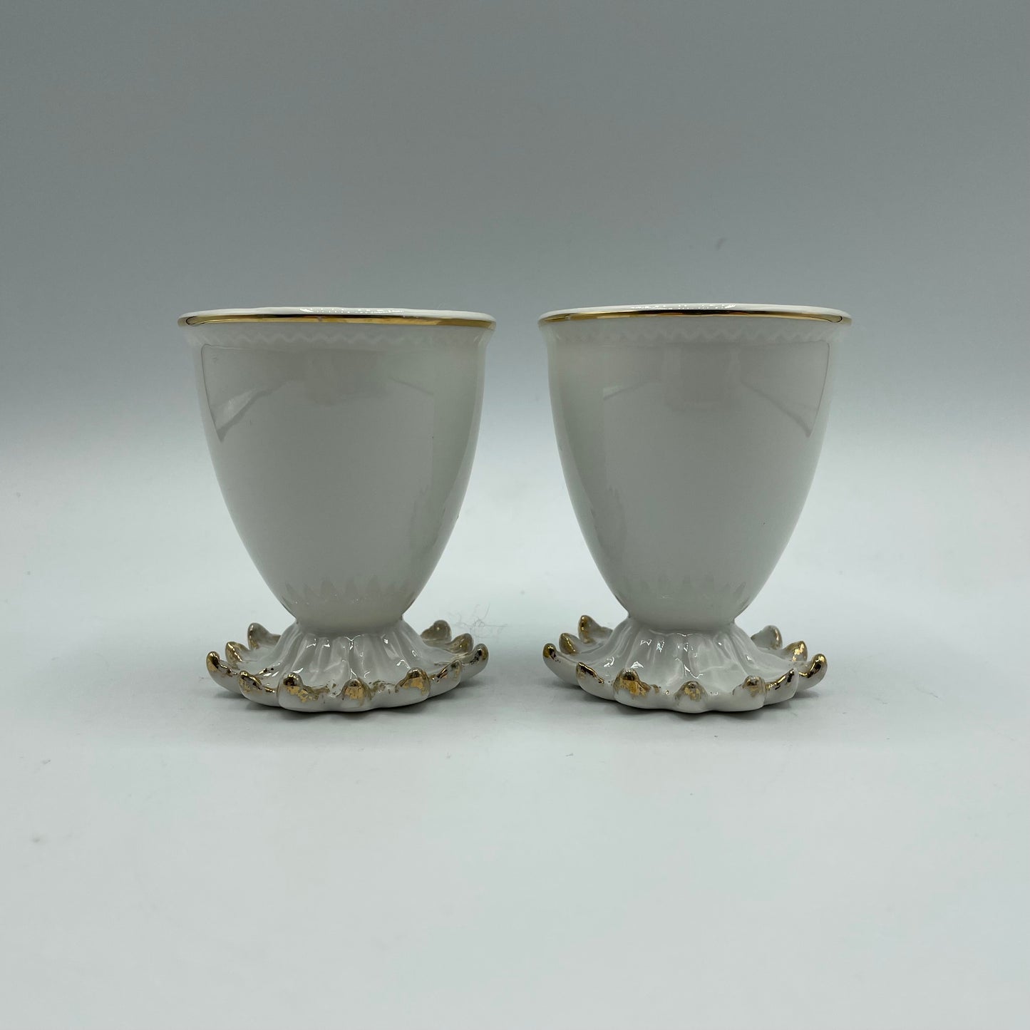 Fancy Egg Cups Ceramic, White With Gold Accents, Vintage, Set of 2