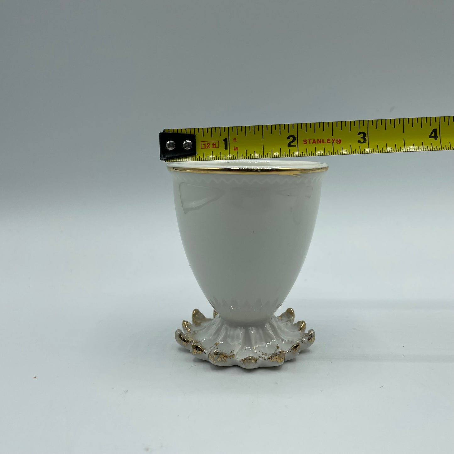 Fancy Egg Cups Ceramic, White With Gold Accents, Vintage, Set of 2