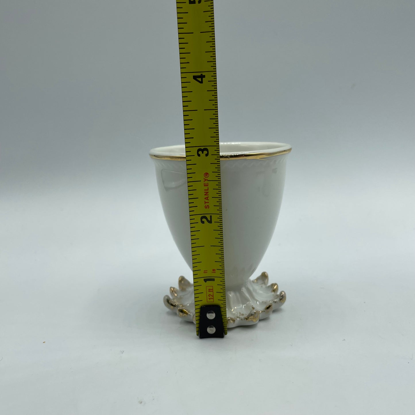 Fancy Egg Cups Ceramic, White With Gold Accents, Vintage, Set of 2