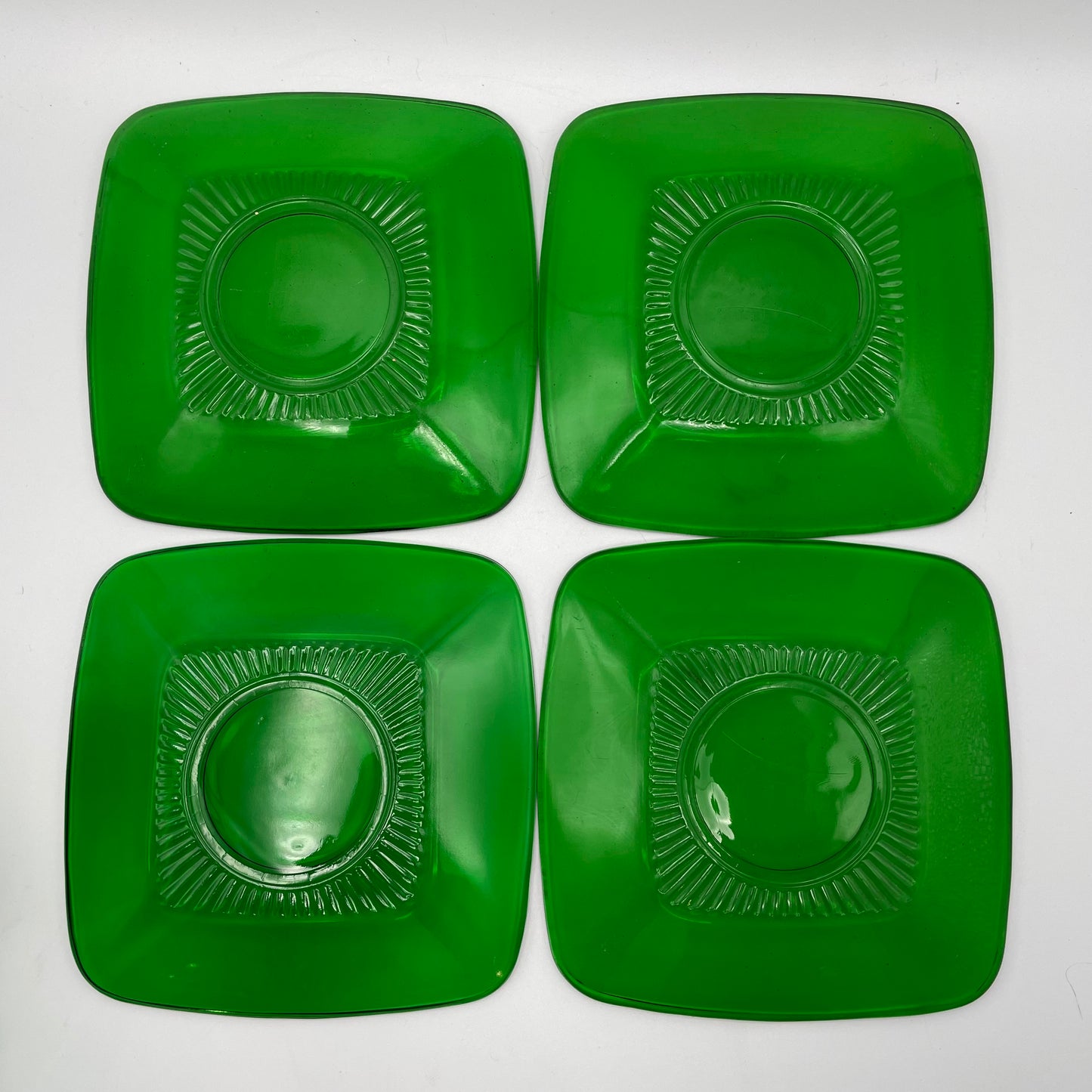 Anchor Hocking Green Charm Cups and Saucers, Set of 4