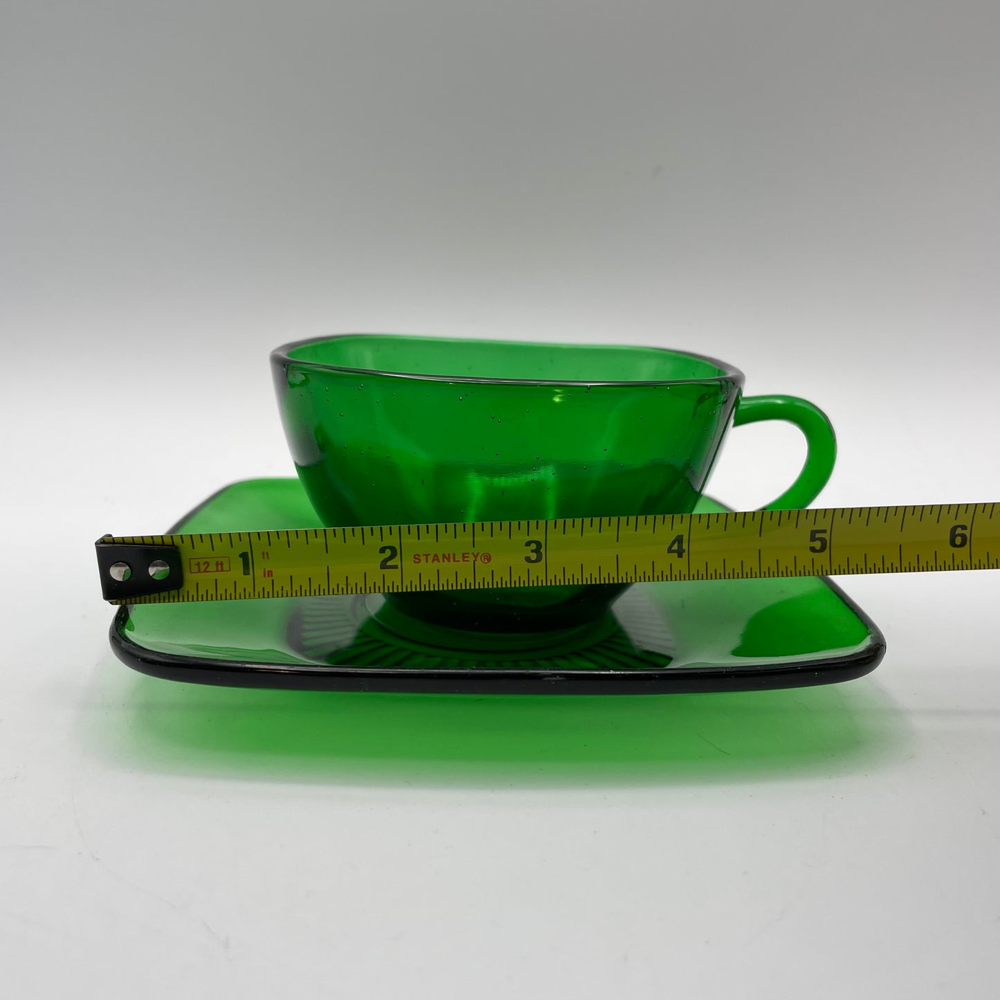 Anchor Hocking Green Charm Cups and Saucers, Set of 4