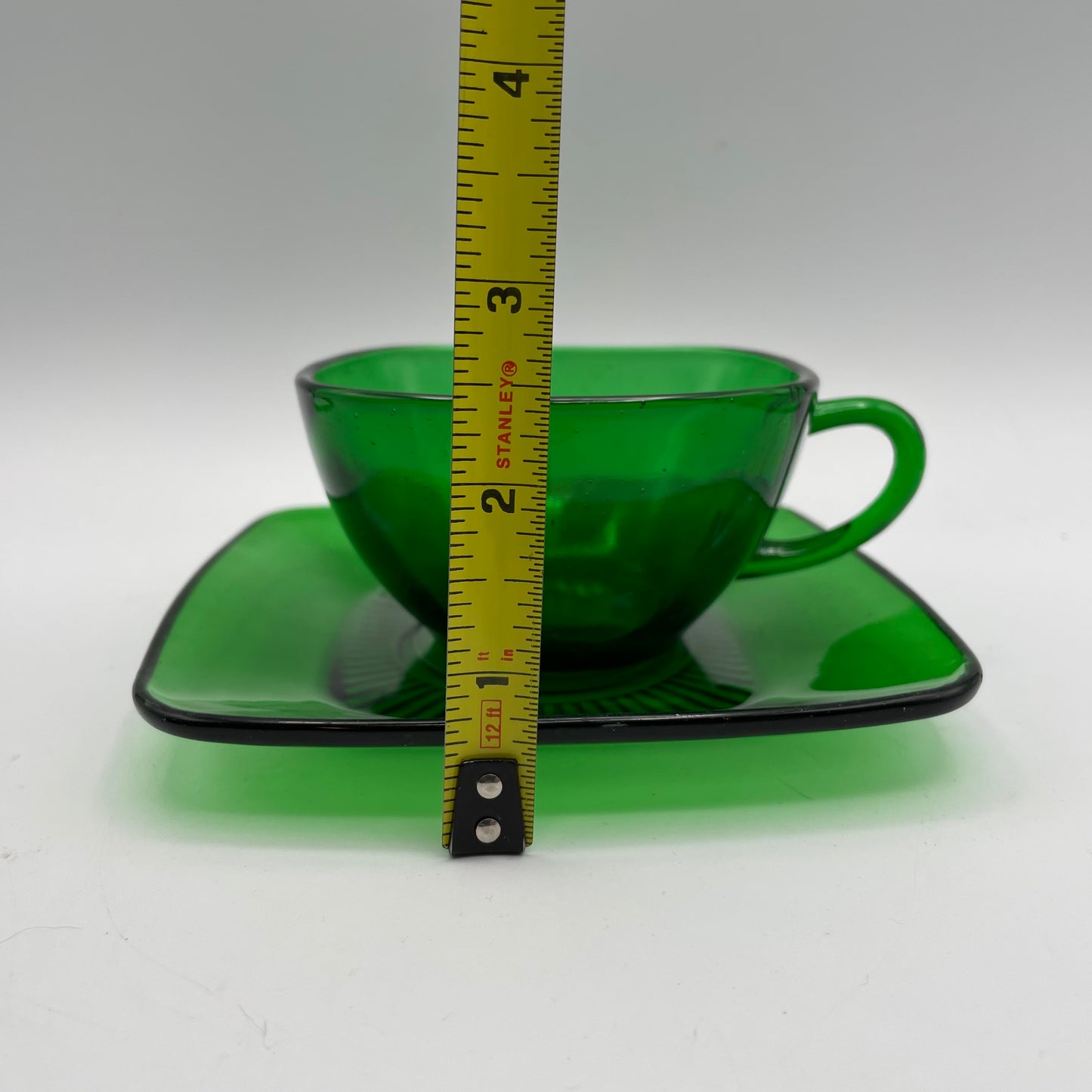 Anchor Hocking Green Charm Cups and Saucers, Set of 4