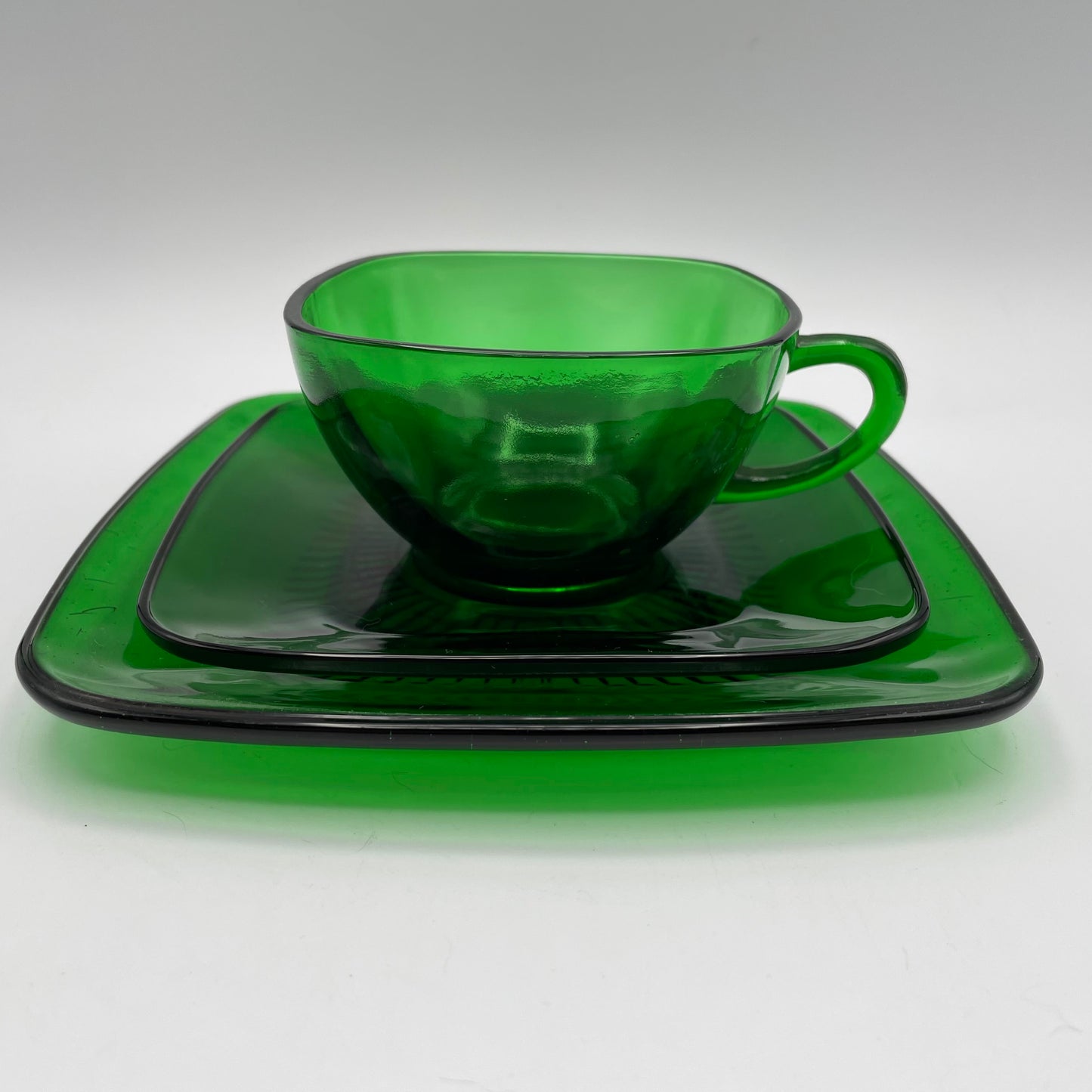 Anchor Hocking Green Charm Cup, Saucer and Cake Plate