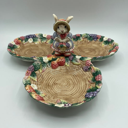 Fitz and Floyd Bunny with Summer Motif 3 section server