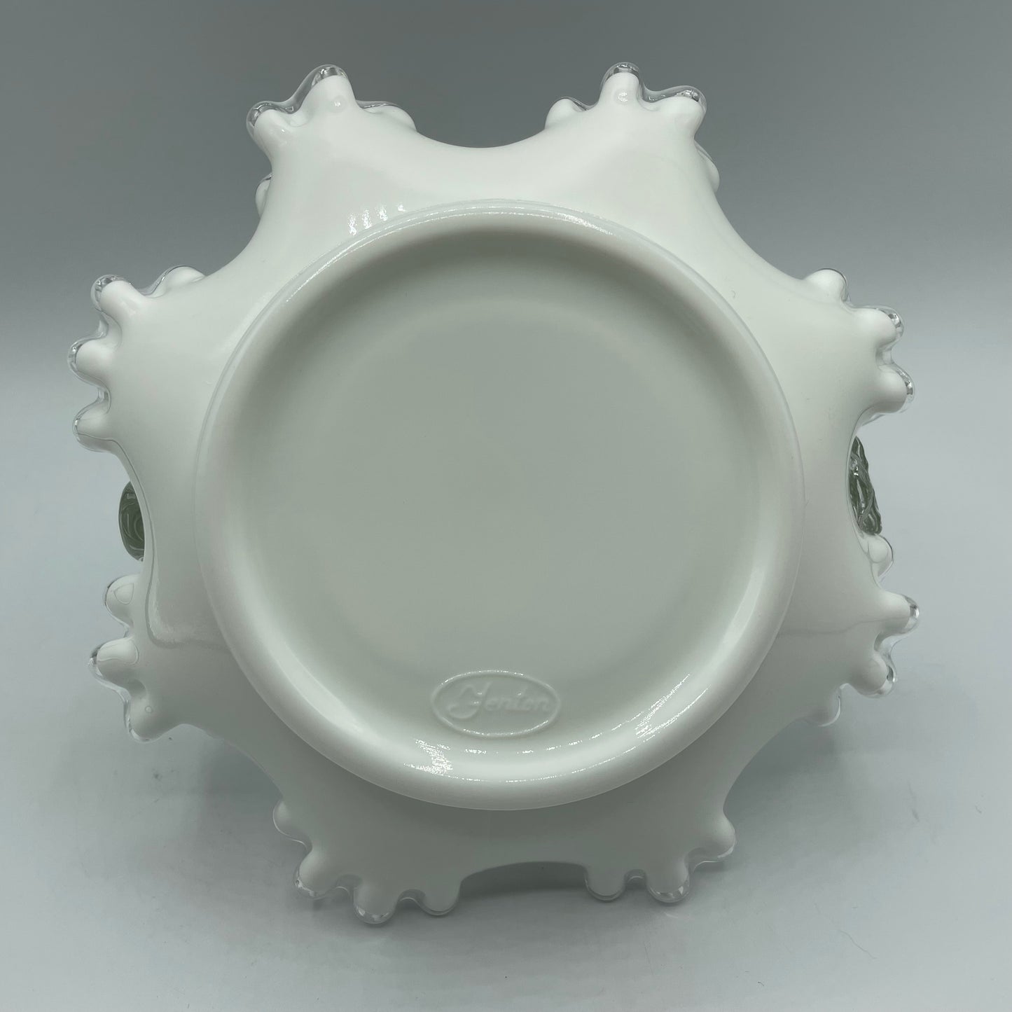Fenton Silver Crest Ruffled Rim Basket w/Handle White Milk Glass