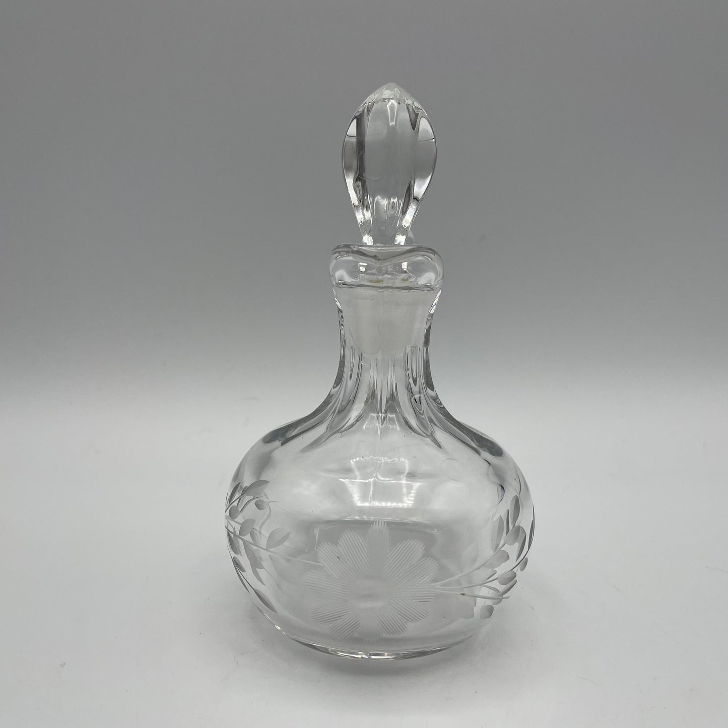 Glass Cruet & Stopper with Etched Floral Pattern