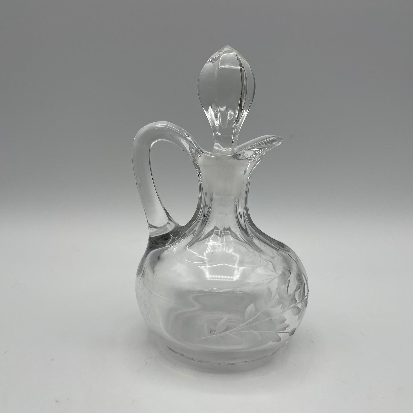Glass Cruet & Stopper with Etched Floral Pattern