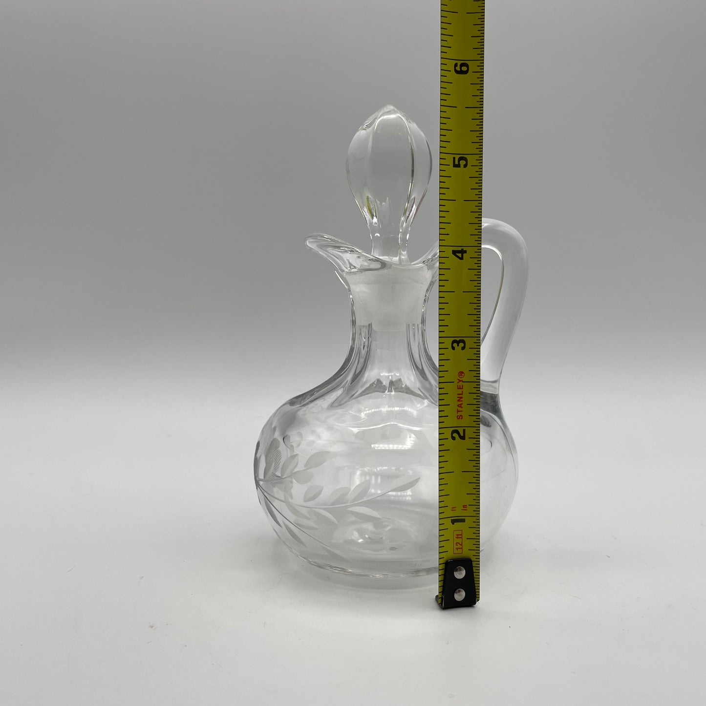 Glass Cruet & Stopper with Etched Floral Pattern