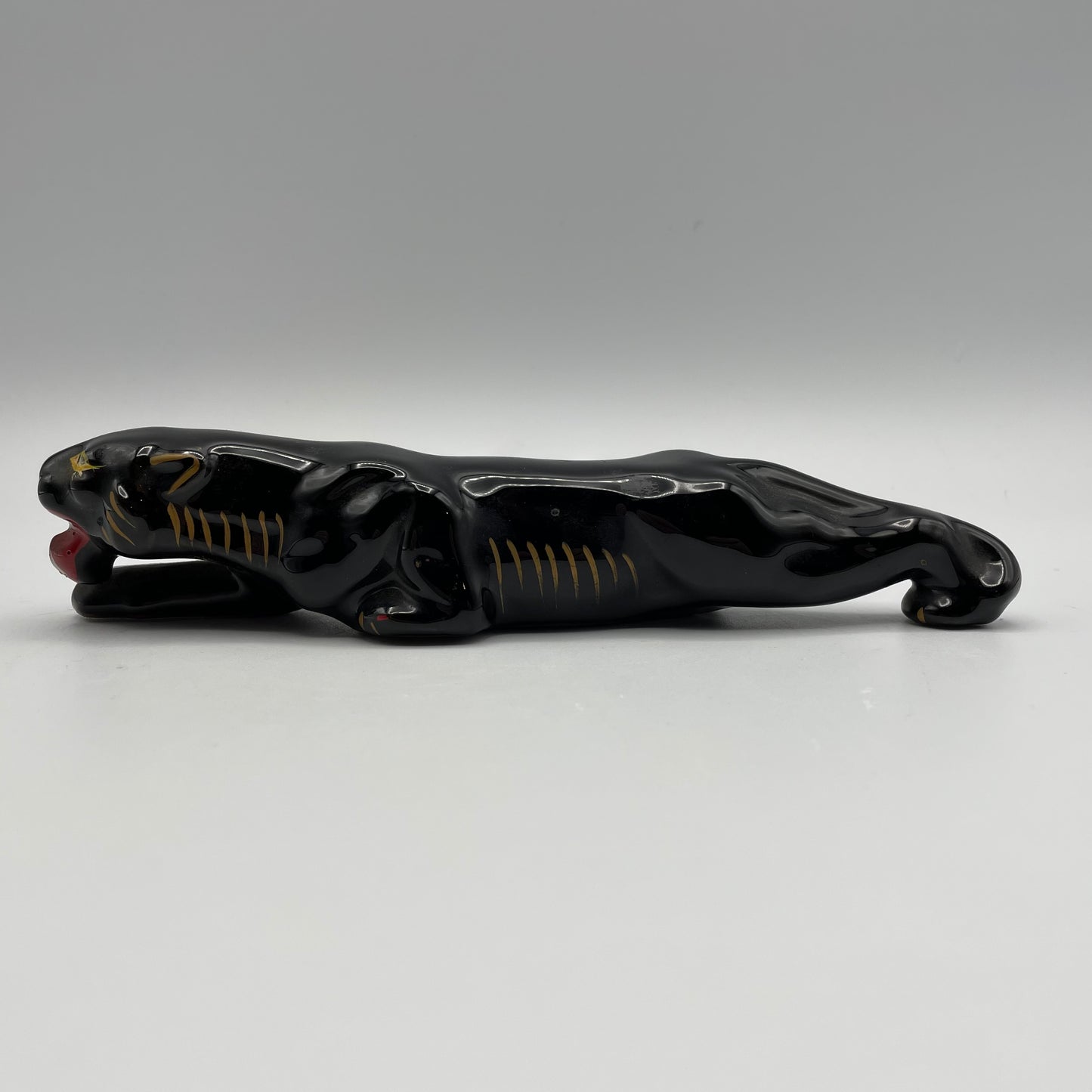 Miniature Redware Black Panther Figurine, Mid-Century Modern, Japan