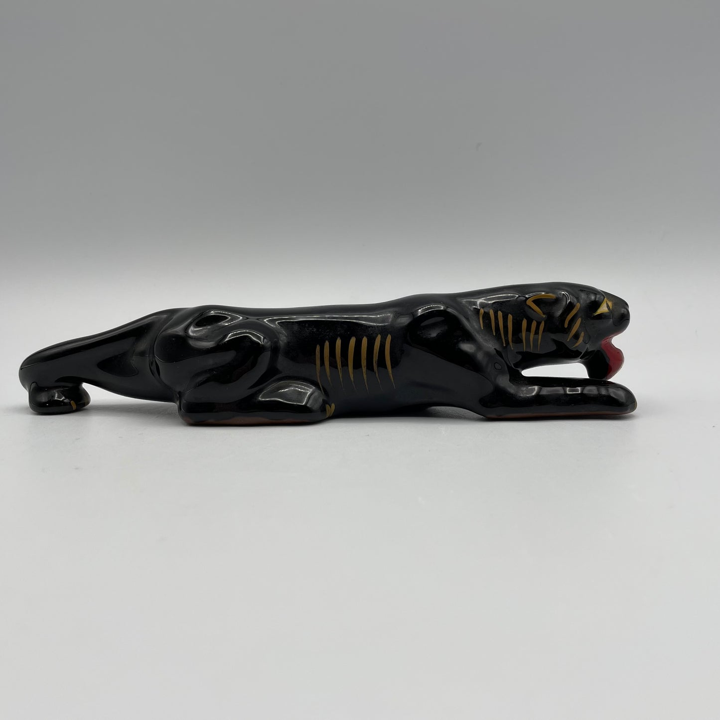 Miniature Redware Black Panther Figurine, Mid-Century Modern, Japan