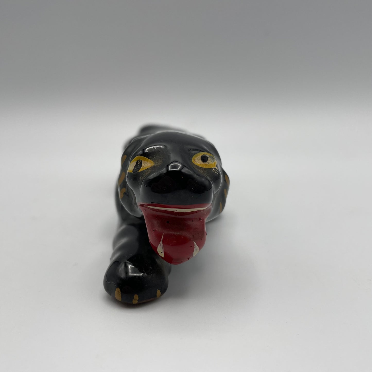 Miniature Redware Black Panther Figurine, Mid-Century Modern, Japan