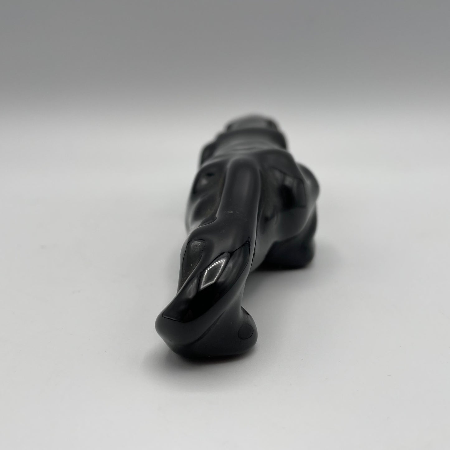 Miniature Redware Black Panther Figurine, Mid-Century Modern, Japan