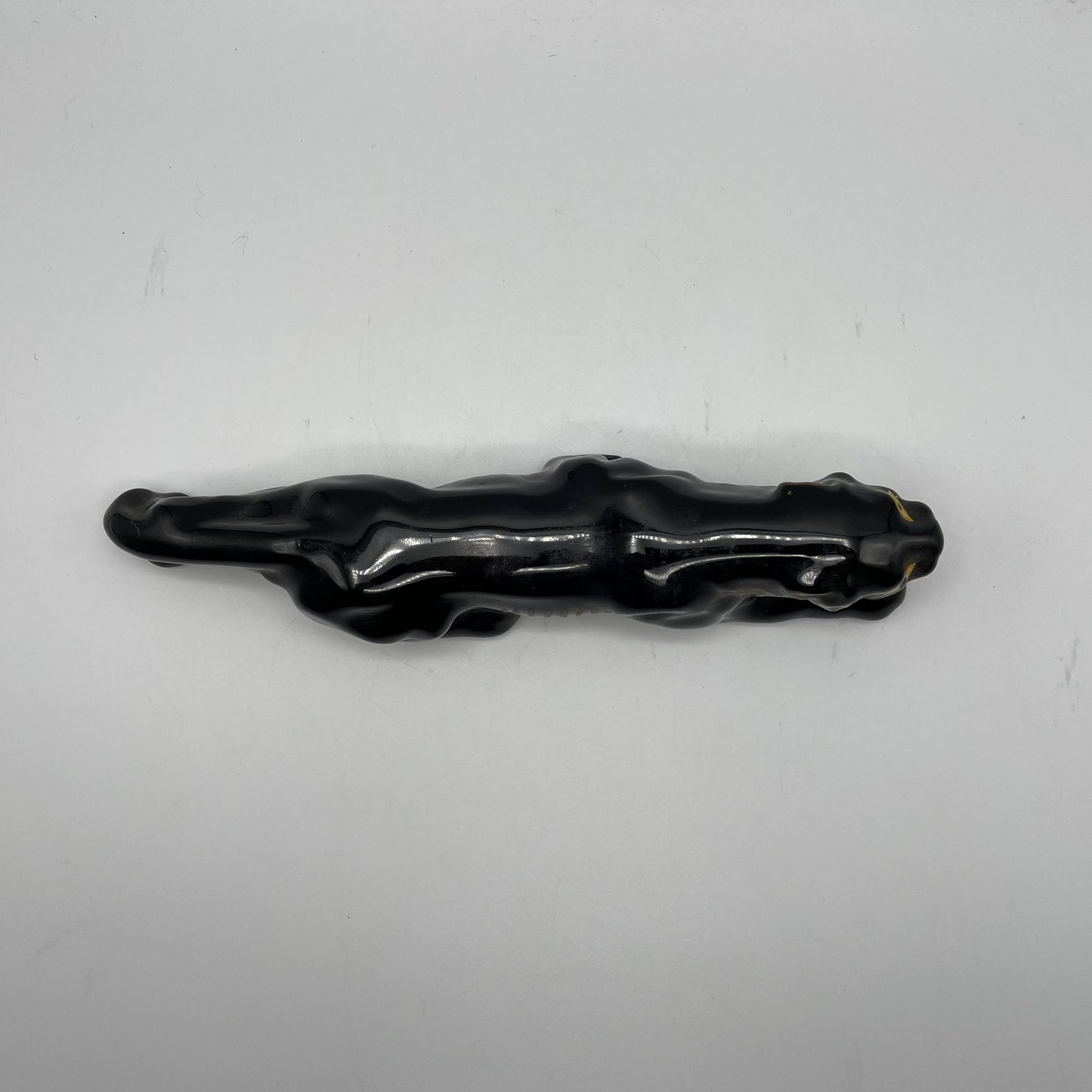 Miniature Redware Black Panther Figurine, Mid-Century Modern, Japan