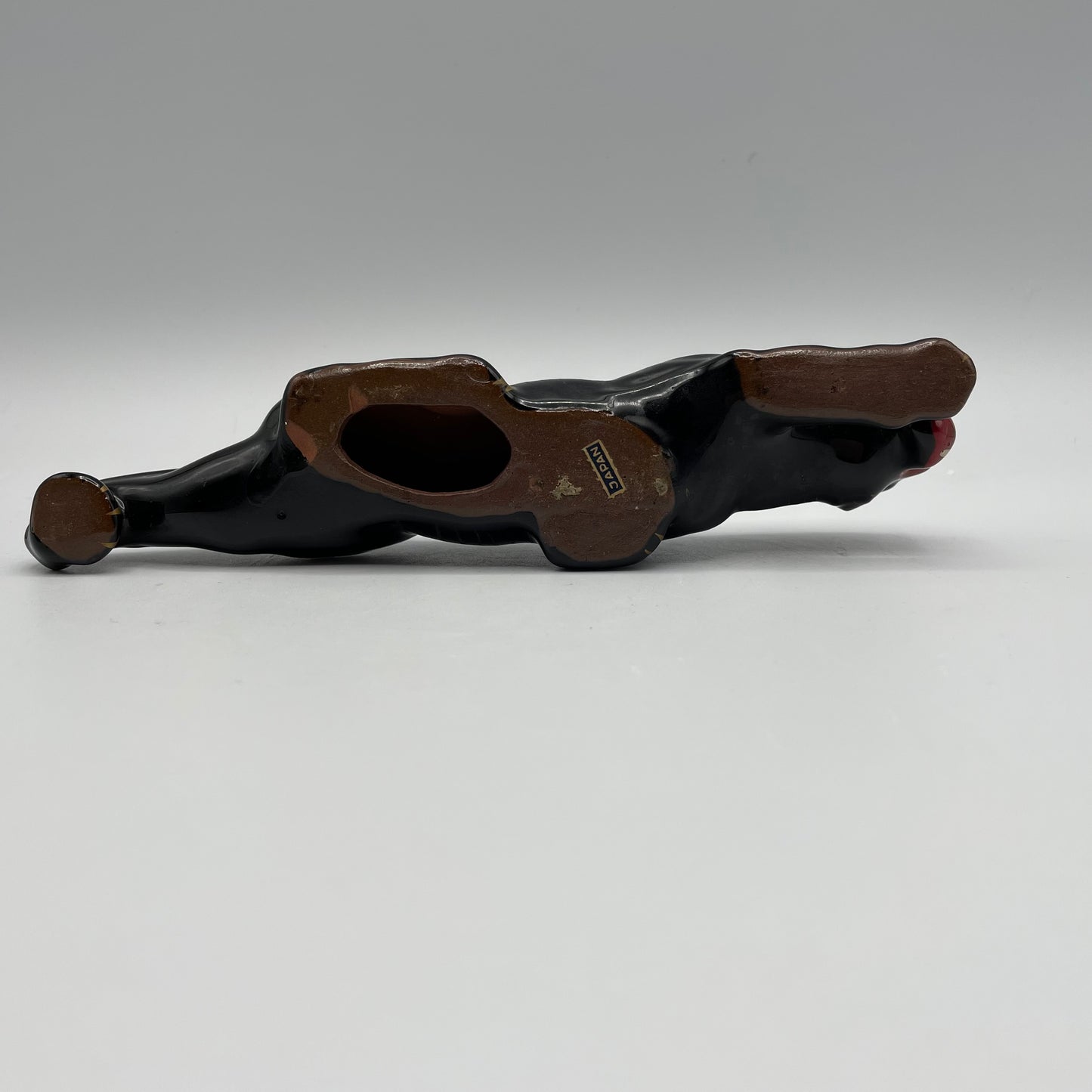 Miniature Redware Black Panther Figurine, Mid-Century Modern, Japan