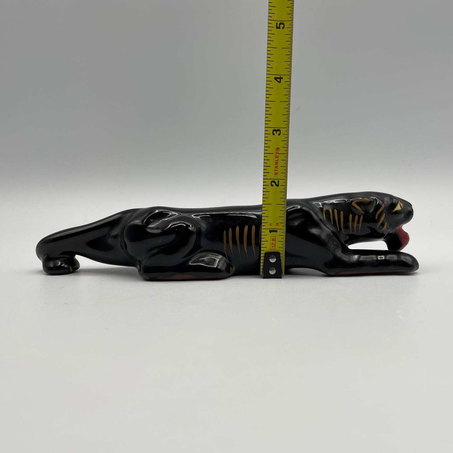 Miniature Redware Black Panther Figurine, Mid-Century Modern, Japan